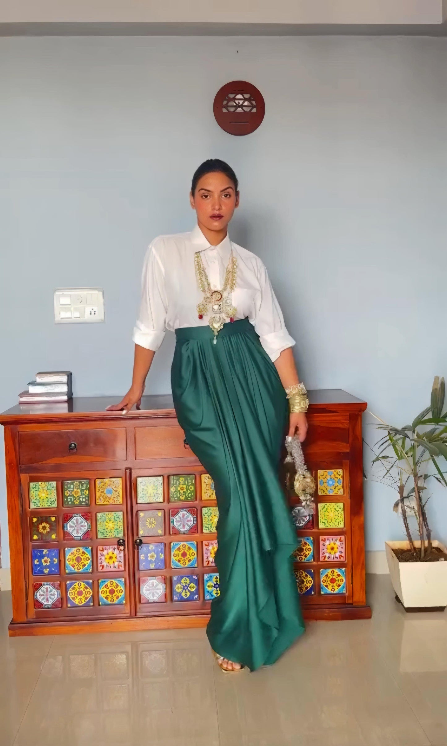 Royal Green Drape Dhoti Skirt