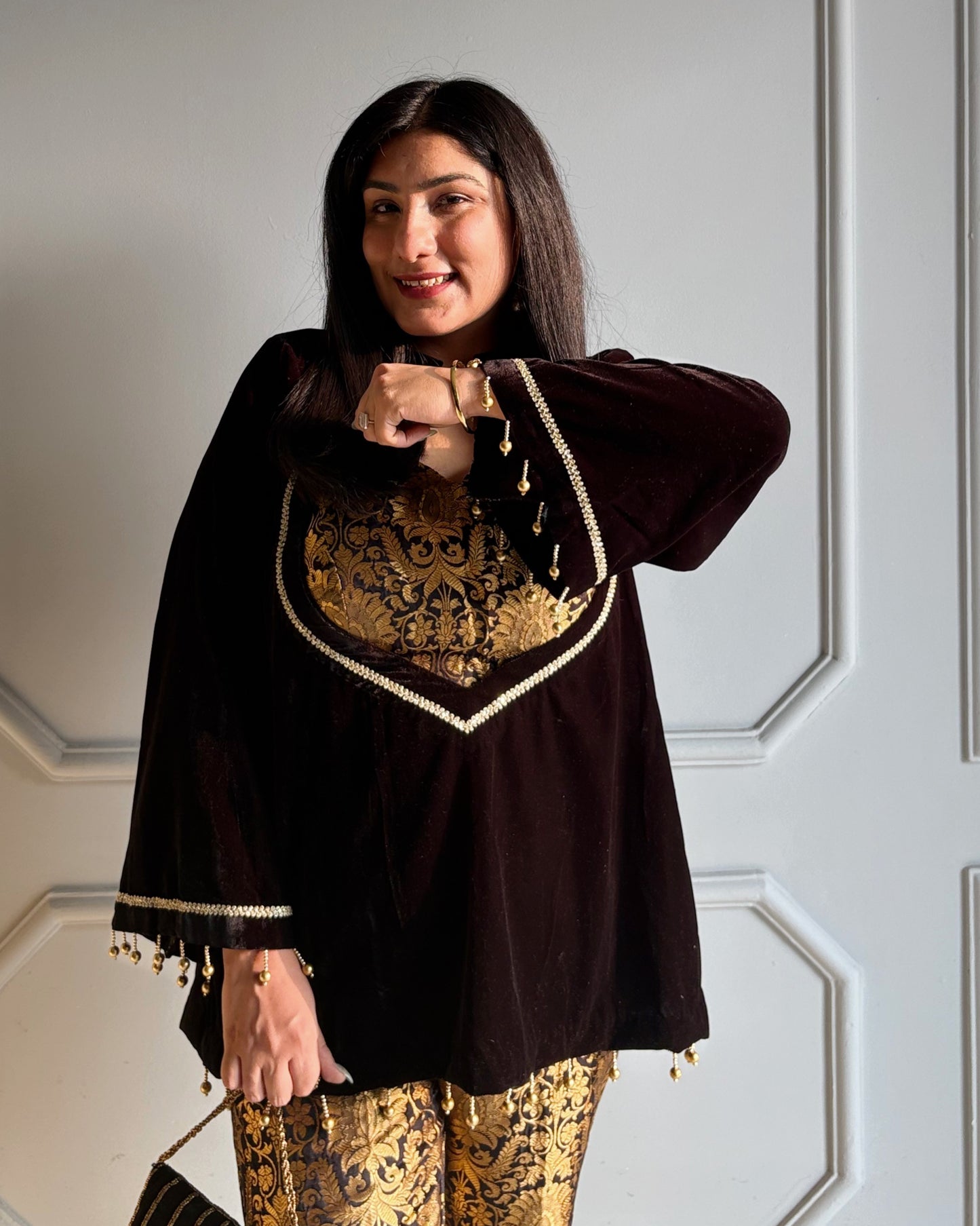 Black & Gold Brocade Kurta Set