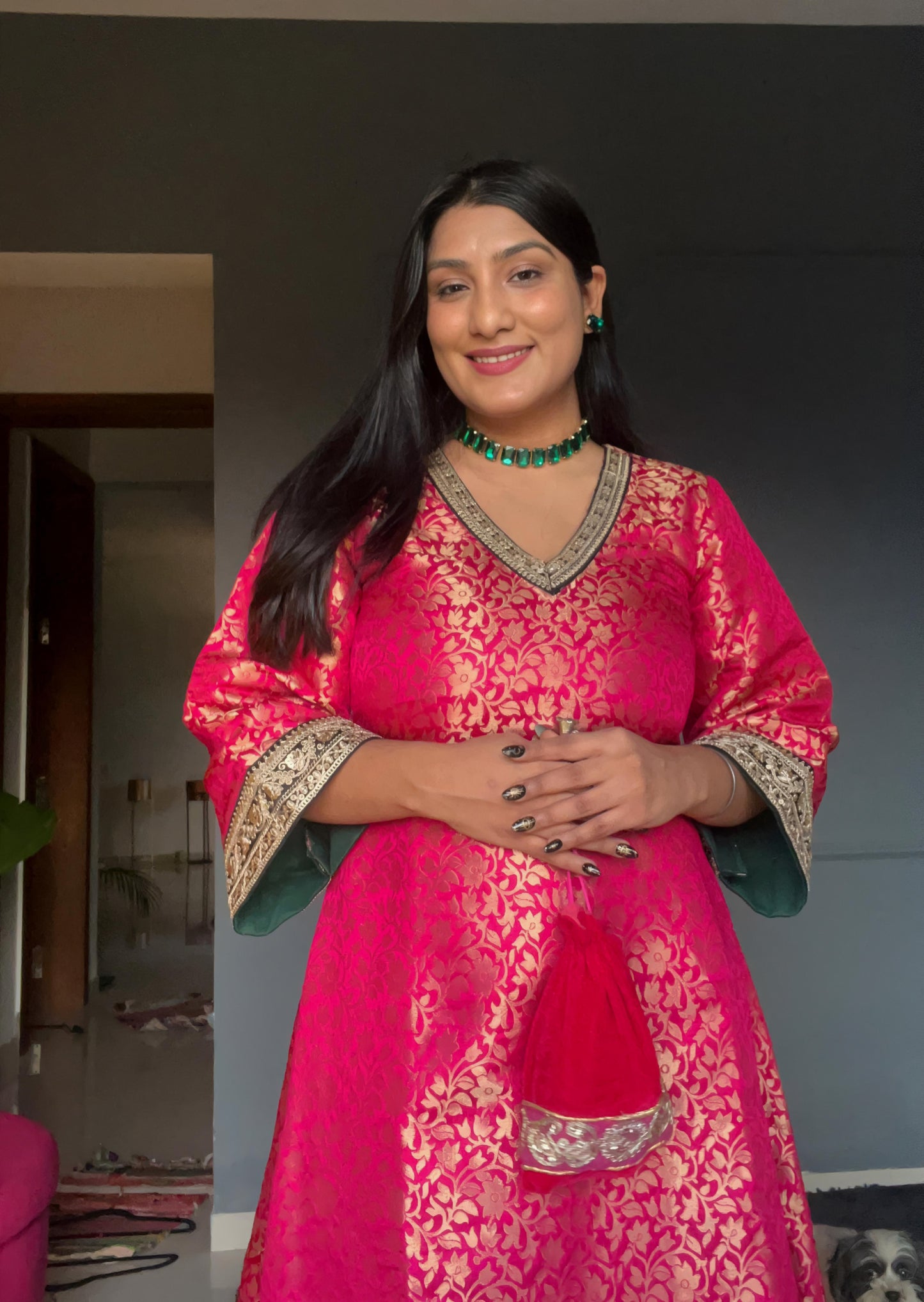 Rani Pink Brocade Kurta Set