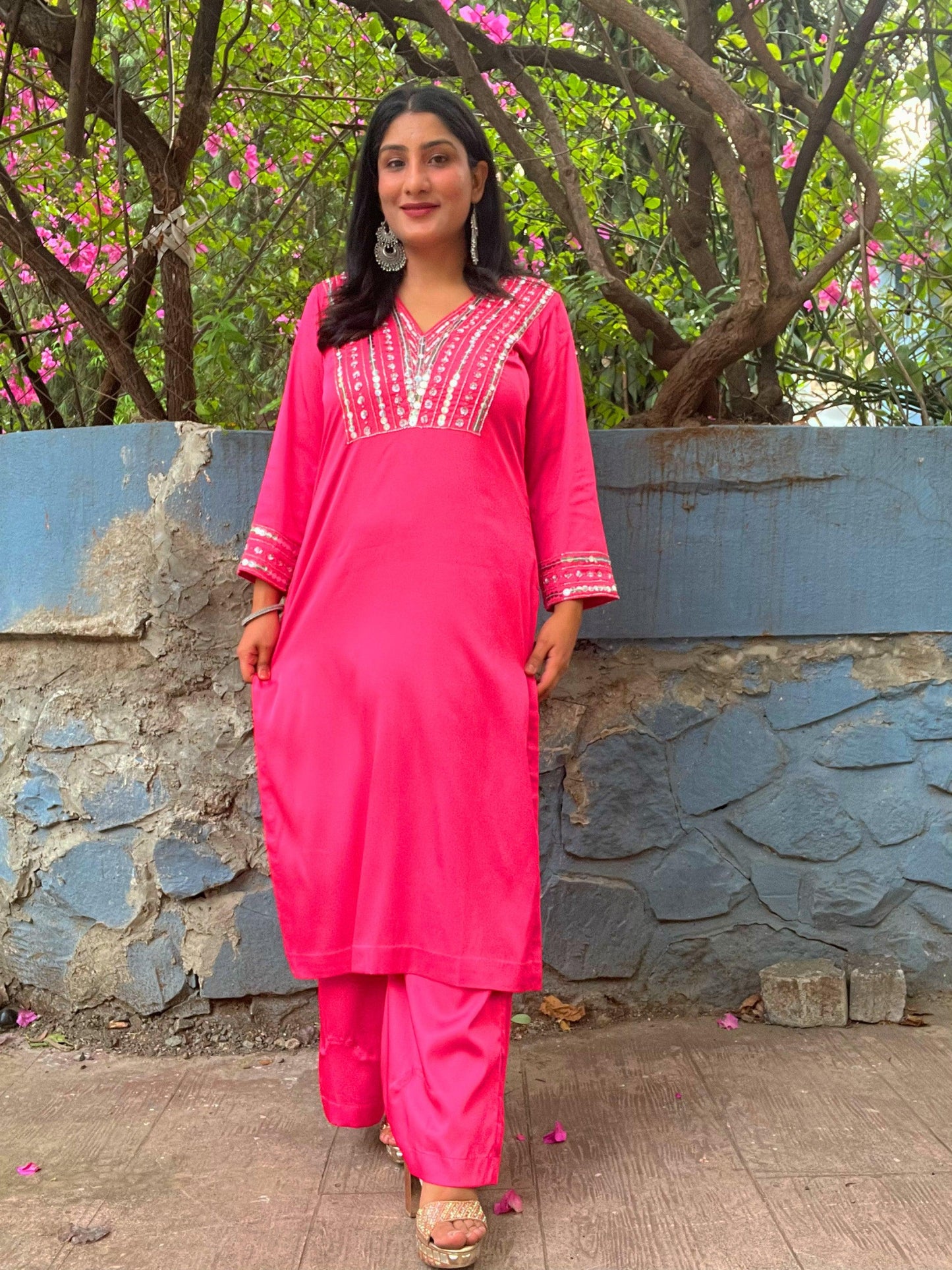 Pink Armani Silk Suit With Silver Hand-embroidery