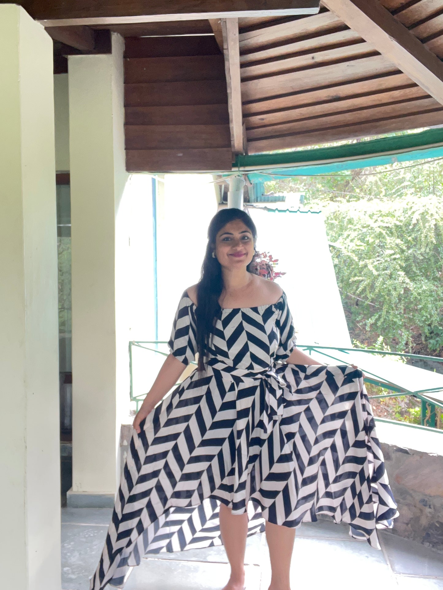 Black & White Chevron Crepe Dress