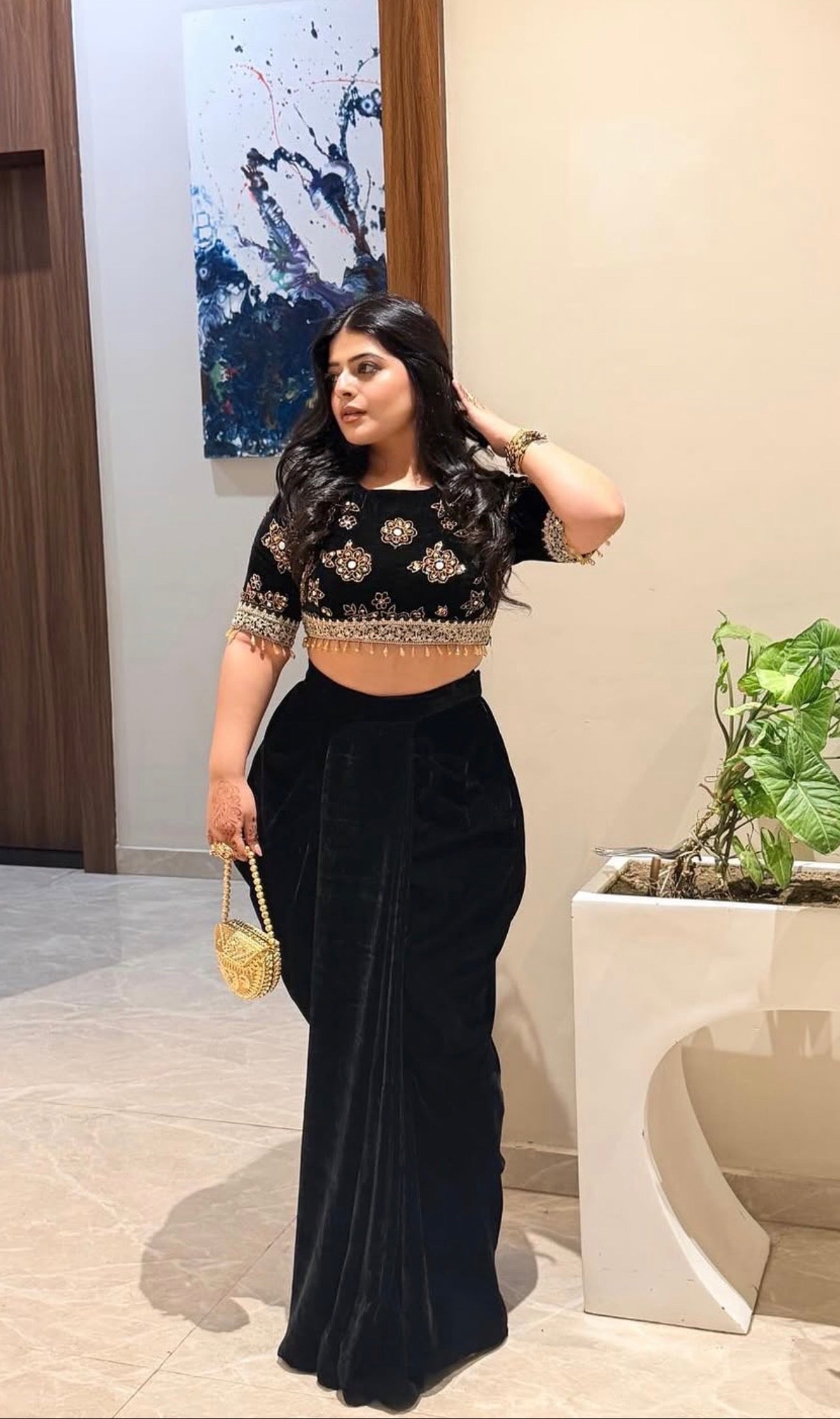 Regal Grace Velvet Cape With Drape Dhoti