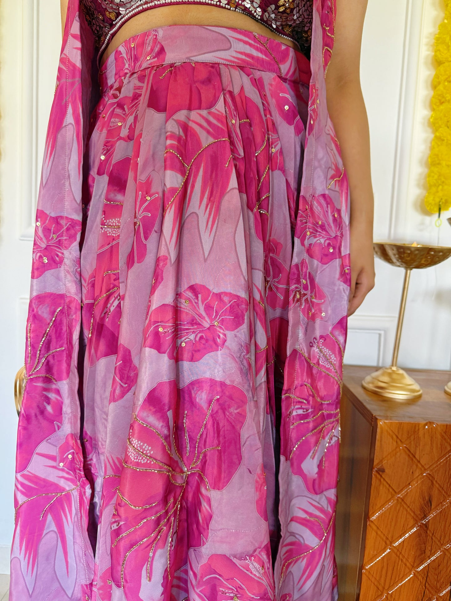 Lilac Luxe – Floral Print Dhoti Skirt & Sequin Blouse Co-ord