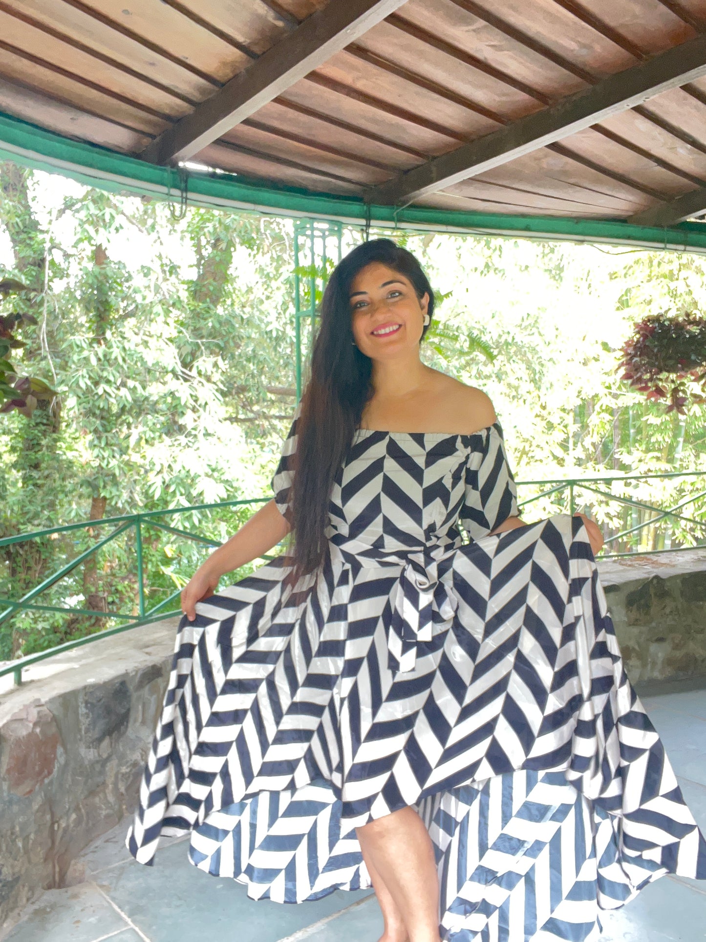 Black & White Chevron Crepe Dress