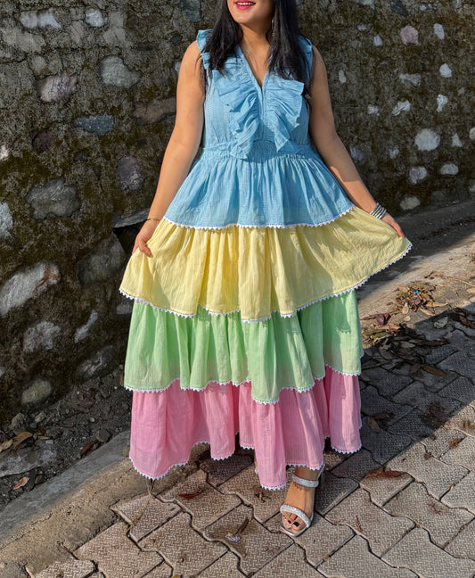 Pastel Dreams: Tiered Maxi Dress with Ruffles