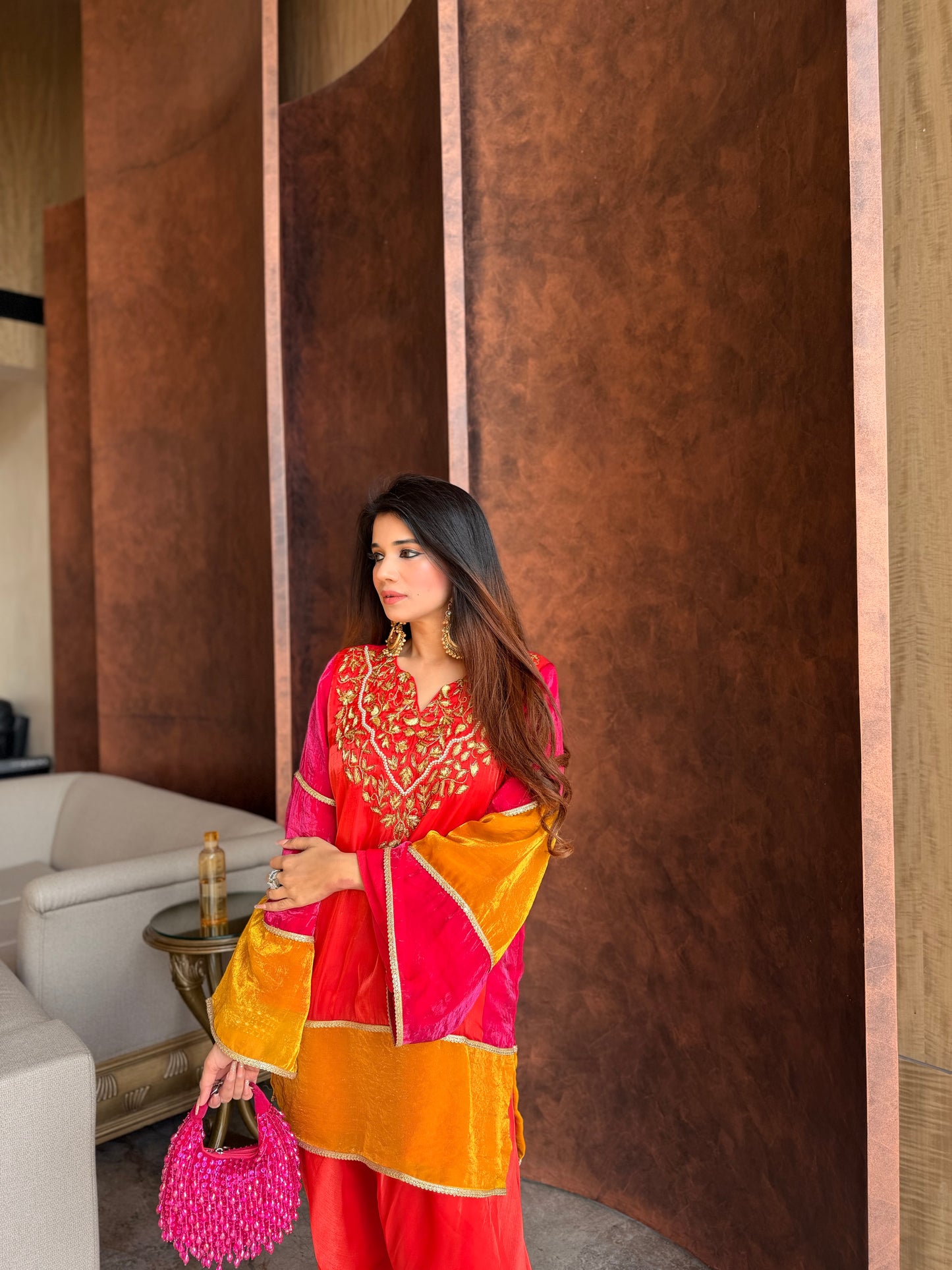 The Surya Set - Organza Kurta Set with Zari Embroidery & Statement Sleeves