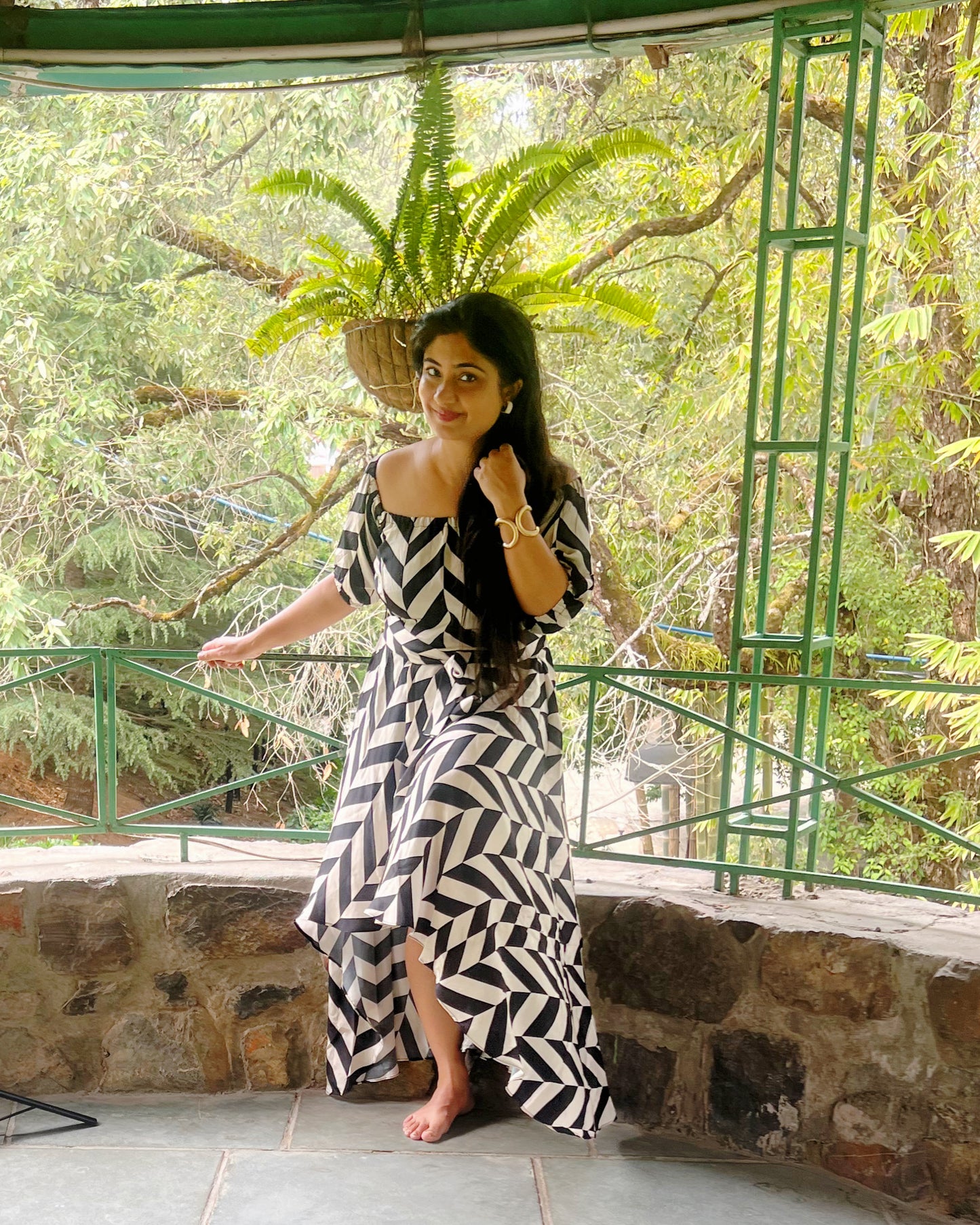 Black & White Chevron Crepe Dress