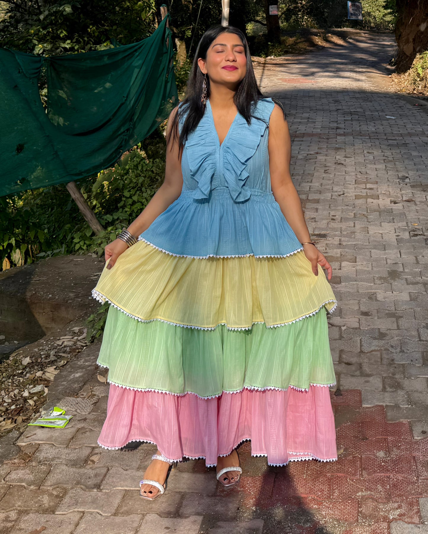 Pastel Dreams: Tiered Maxi Dress with Ruffles