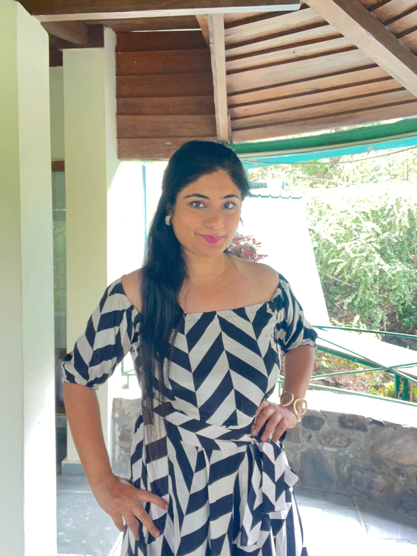 Black & White Chevron Crepe Dress