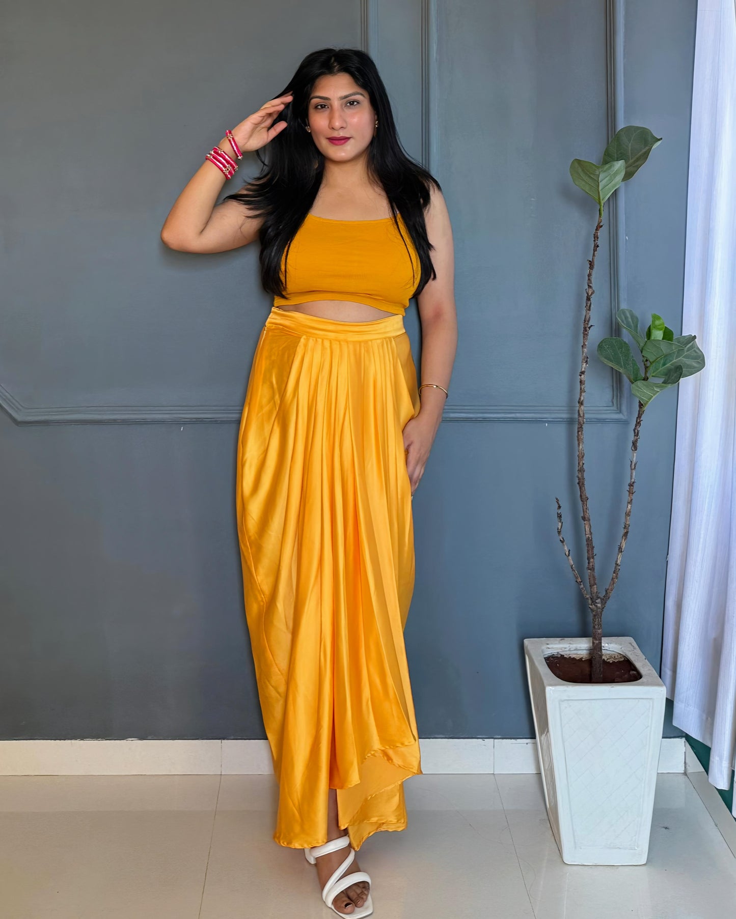 Yellow Drape Dhoti Skirt