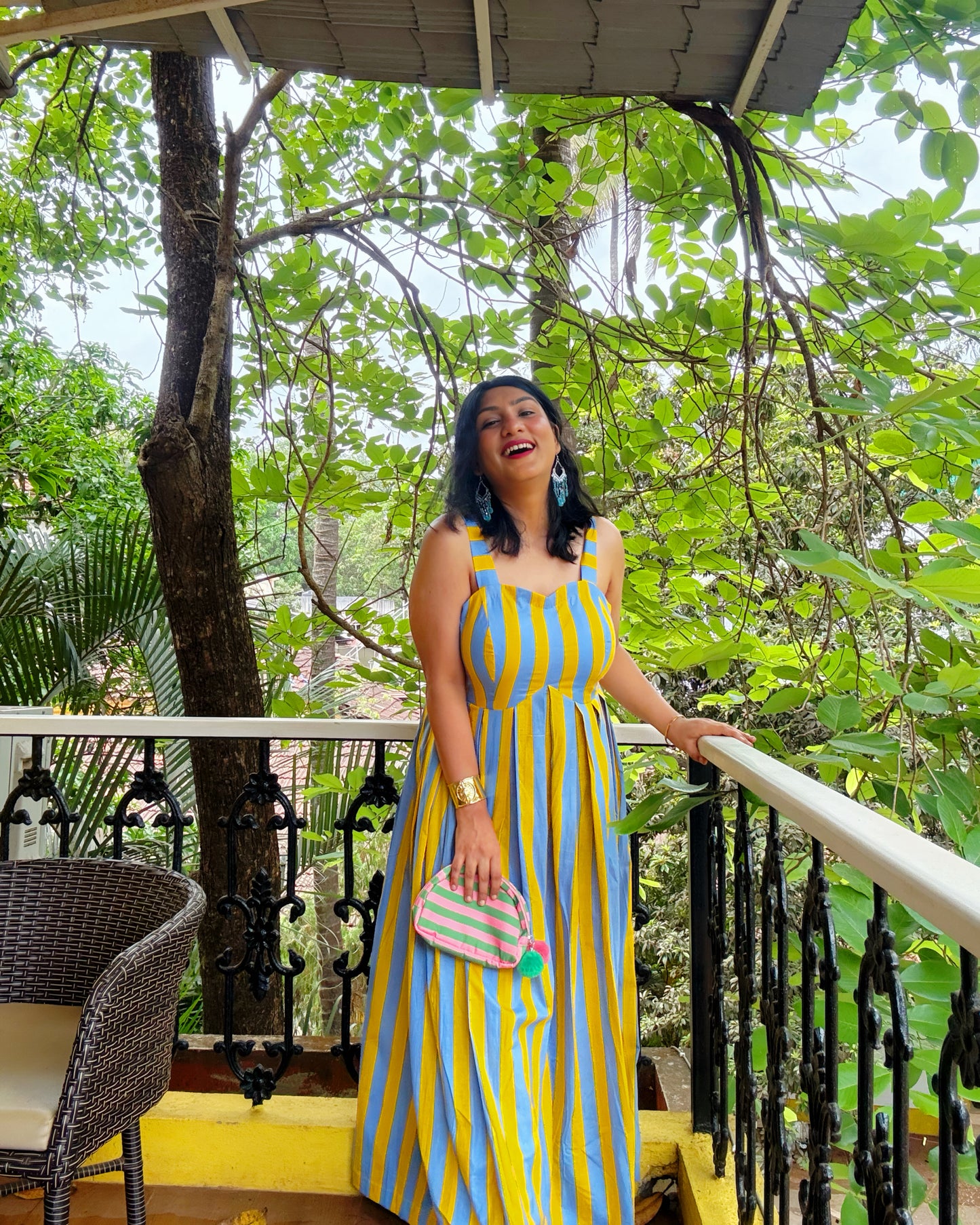 Sunshine Stripe Maxi Dress – Blue & Yellow Cotton Summer Dress