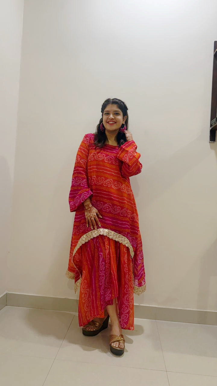 Bandhani Kaftan Set With Dhoti Drape Skirt – The Festive Bloom