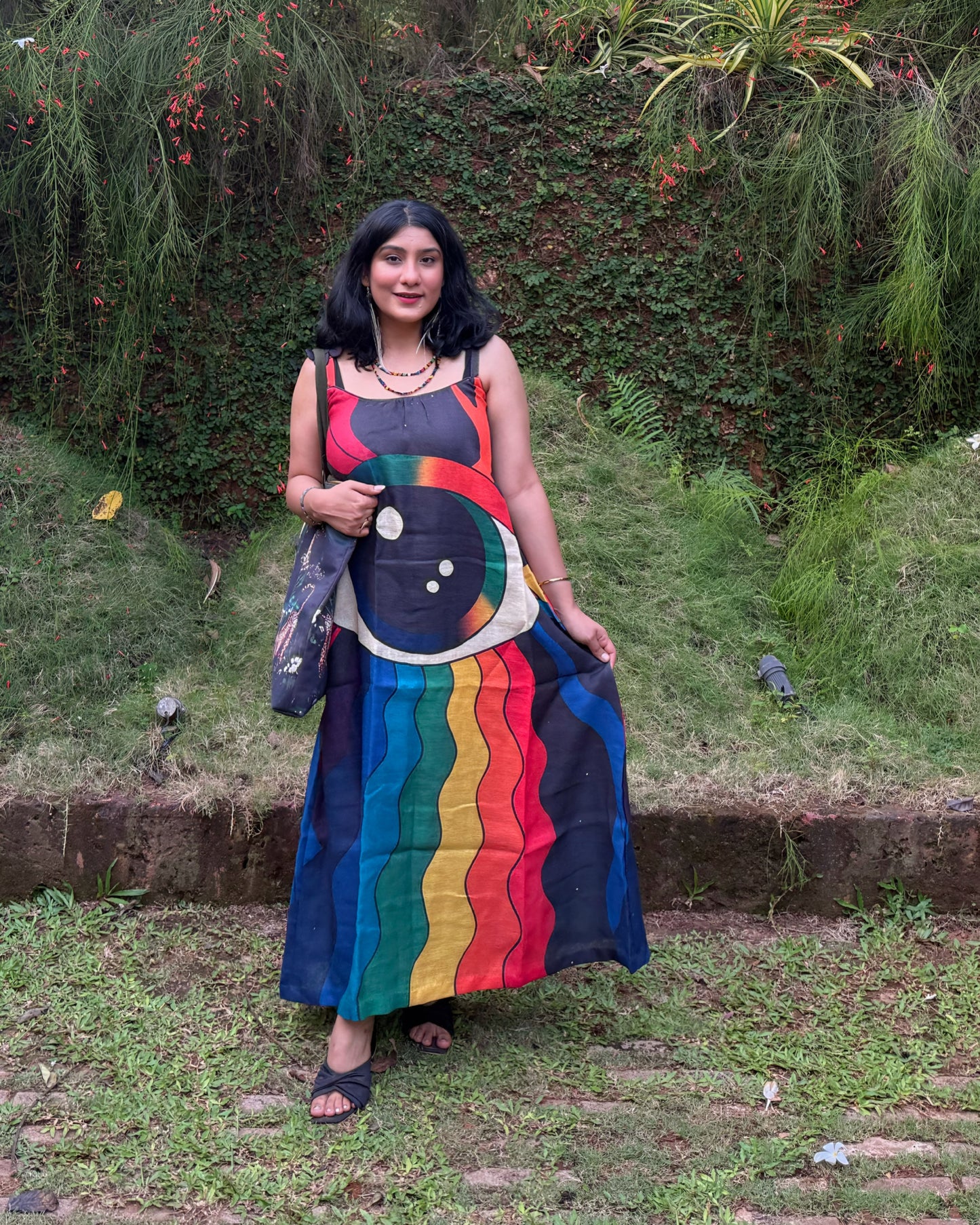 Third Eye Rainbow Heart Maxi Dress | Artistic Cotton Dress for Women