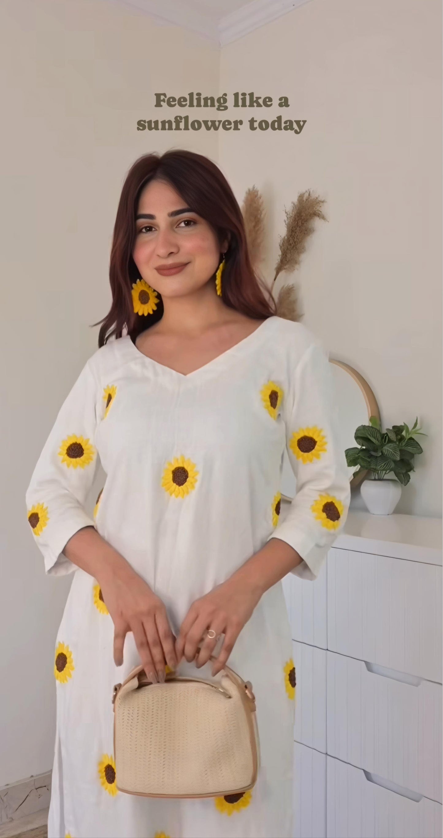 Hand embroidered Cotton Linen Sunflower Kurta Set