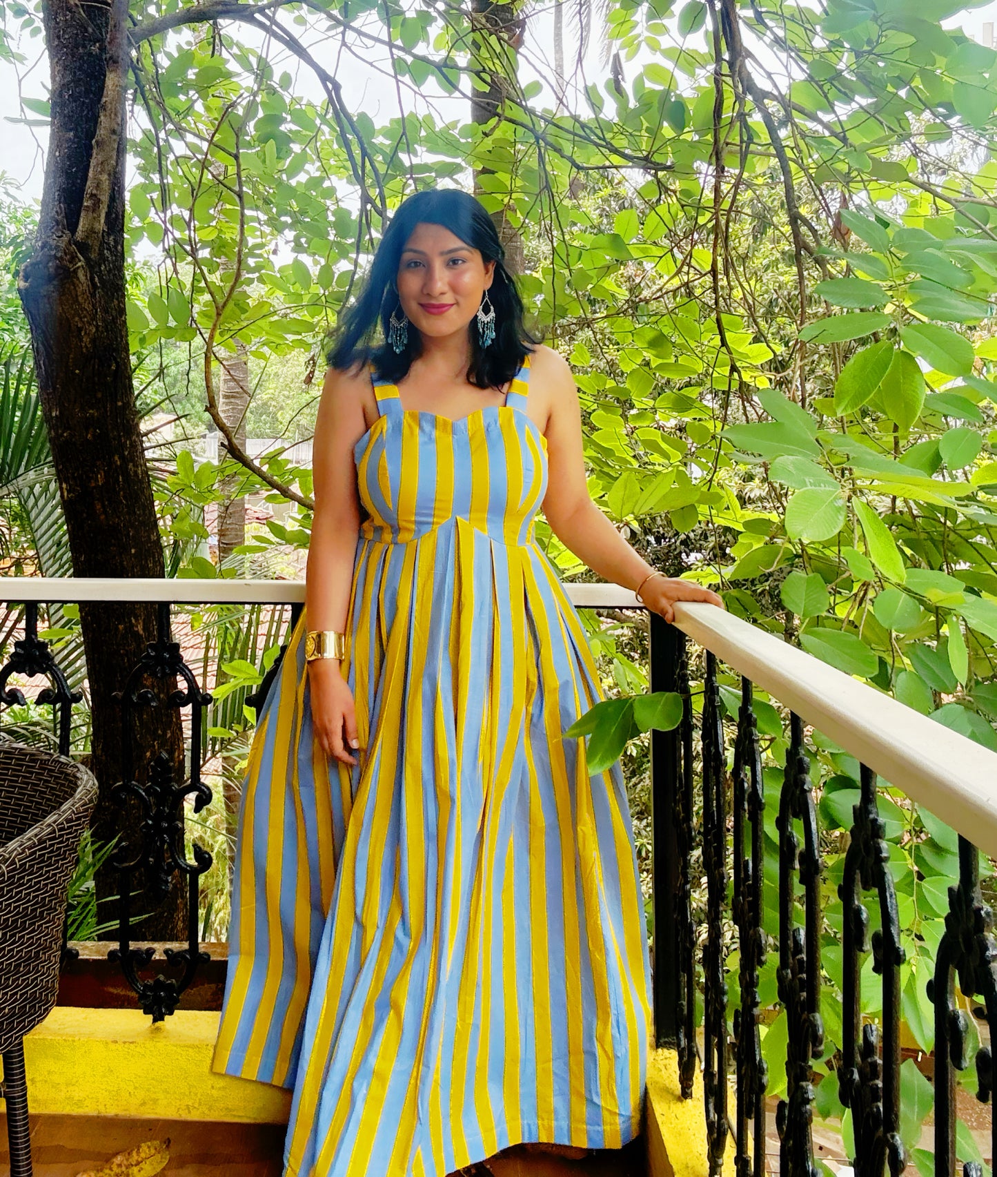 Sunshine Stripe Maxi Dress – Blue & Yellow Cotton Summer Dress