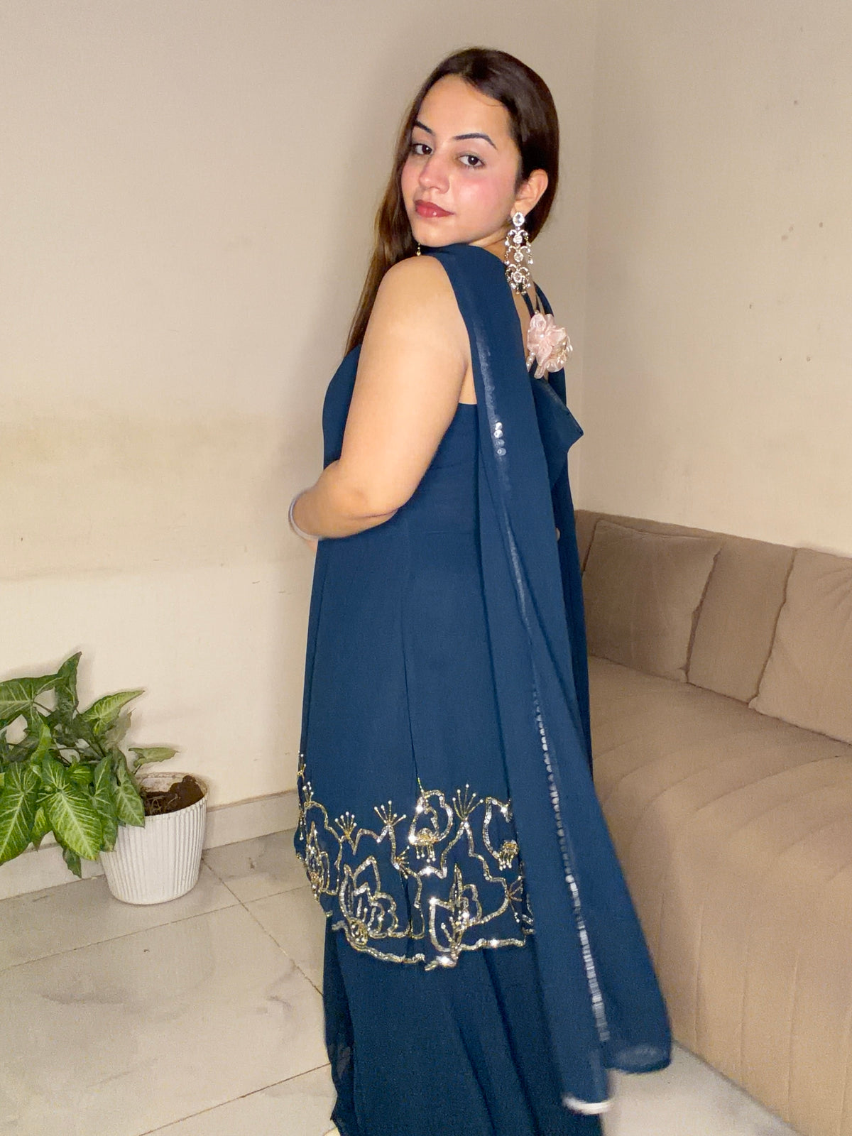 Navy Blue Embroidered Sharara Set