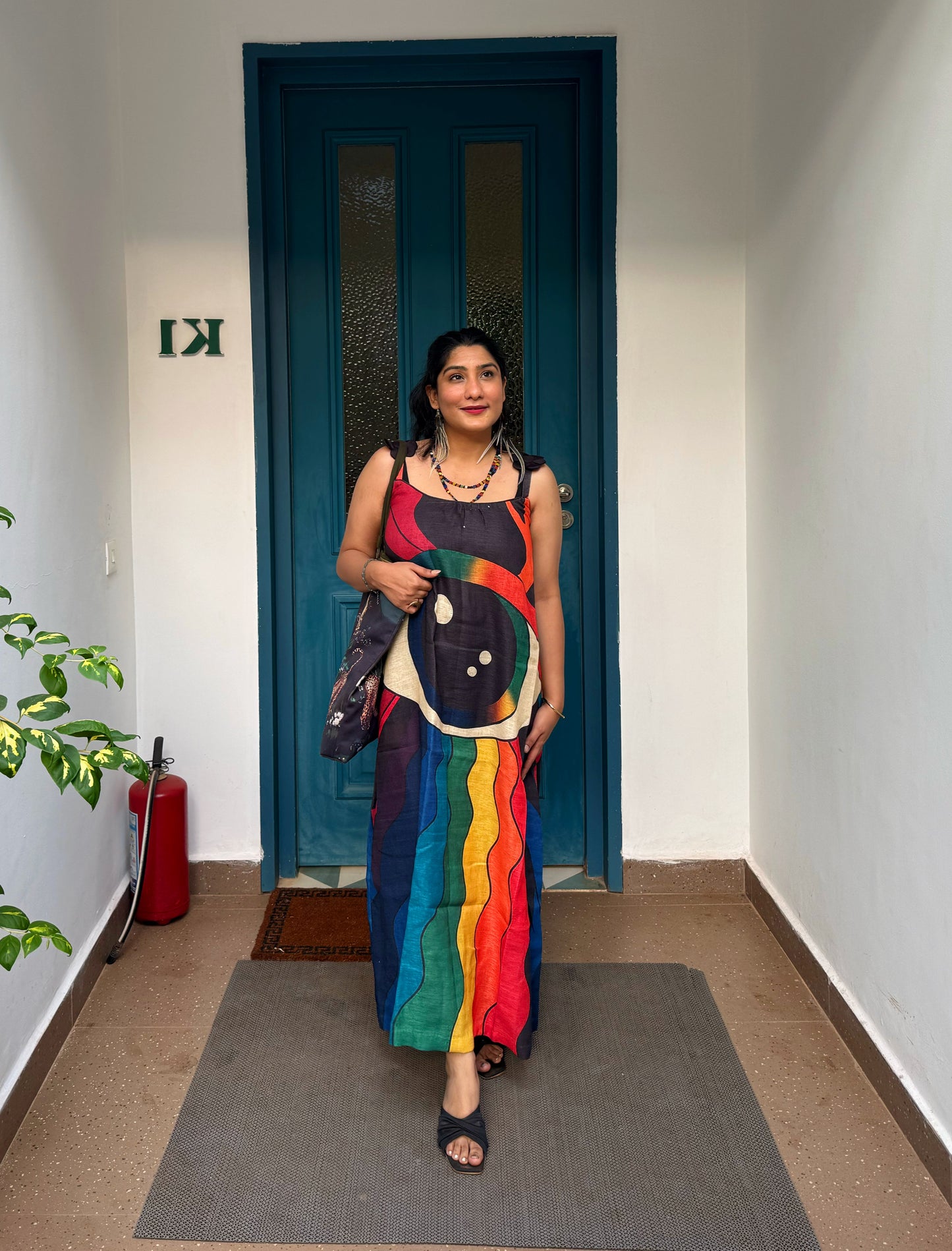 Third Eye Rainbow Heart Maxi Dress | Artistic Cotton Dress for Women