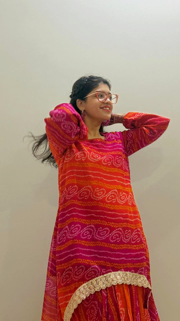 Bandhani Kaftan Set With Dhoti Drape Skirt – The Festive Bloom