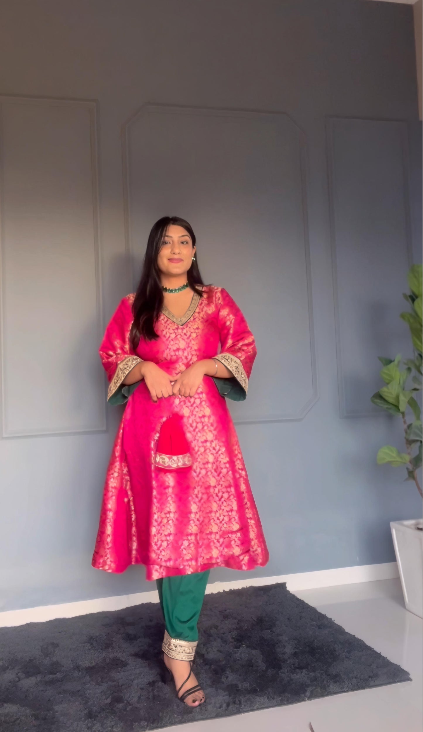 Rani Pink Brocade Kurta Set