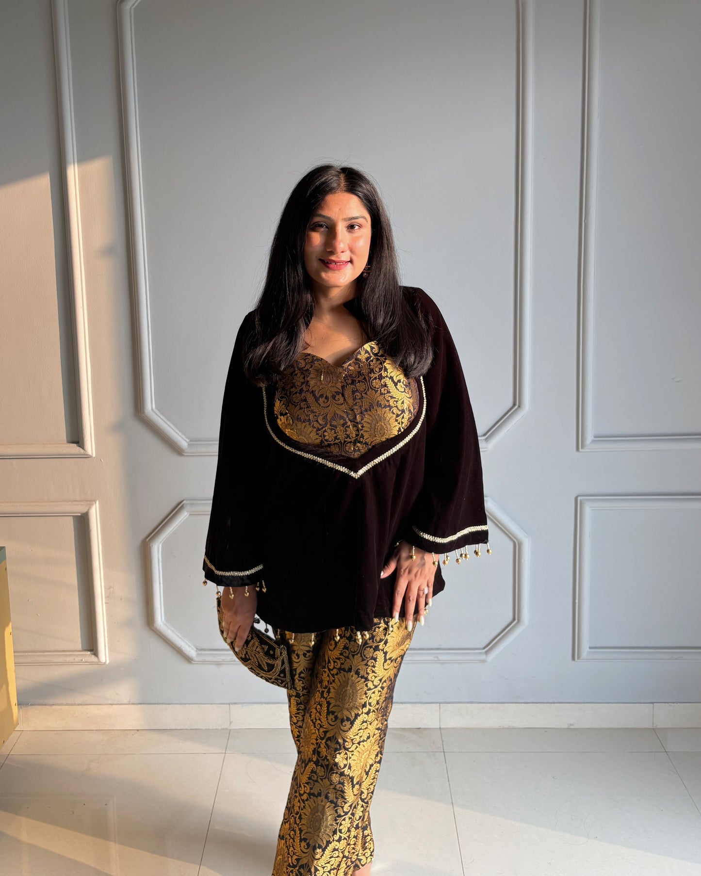 Black & Gold Brocade Kurta Set