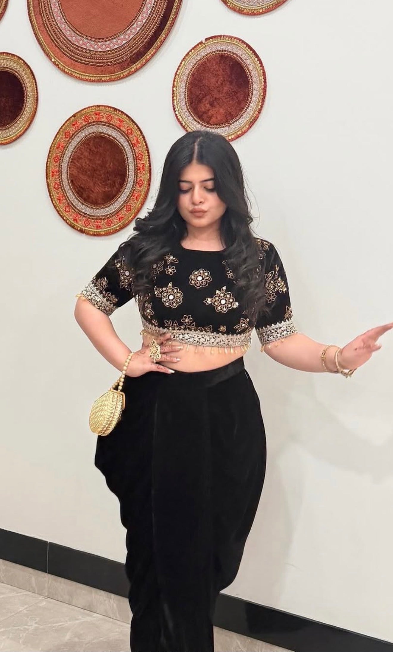 Regal Grace Velvet Cape With Drape Dhoti