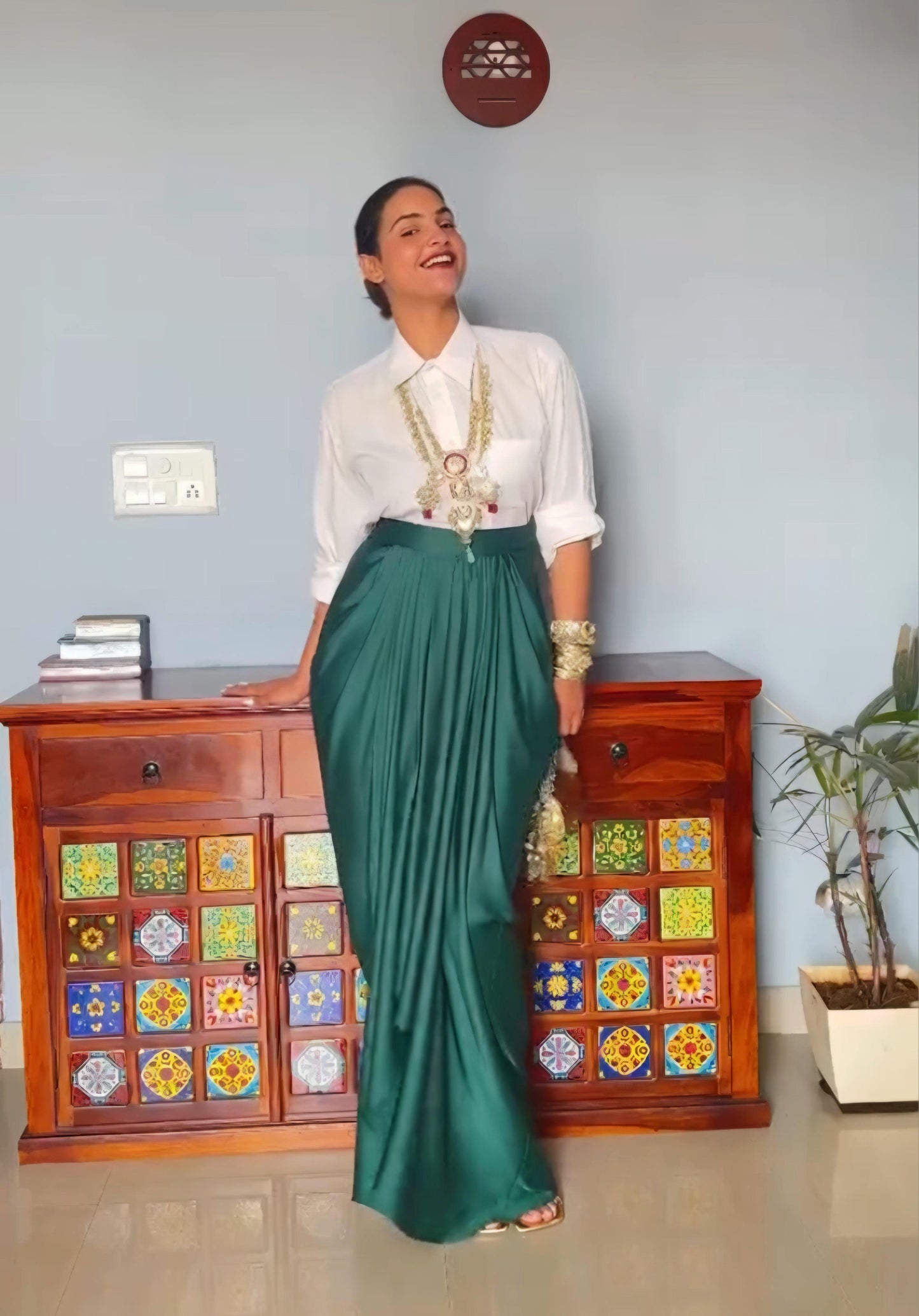 Royal Green Drape Dhoti Skirt