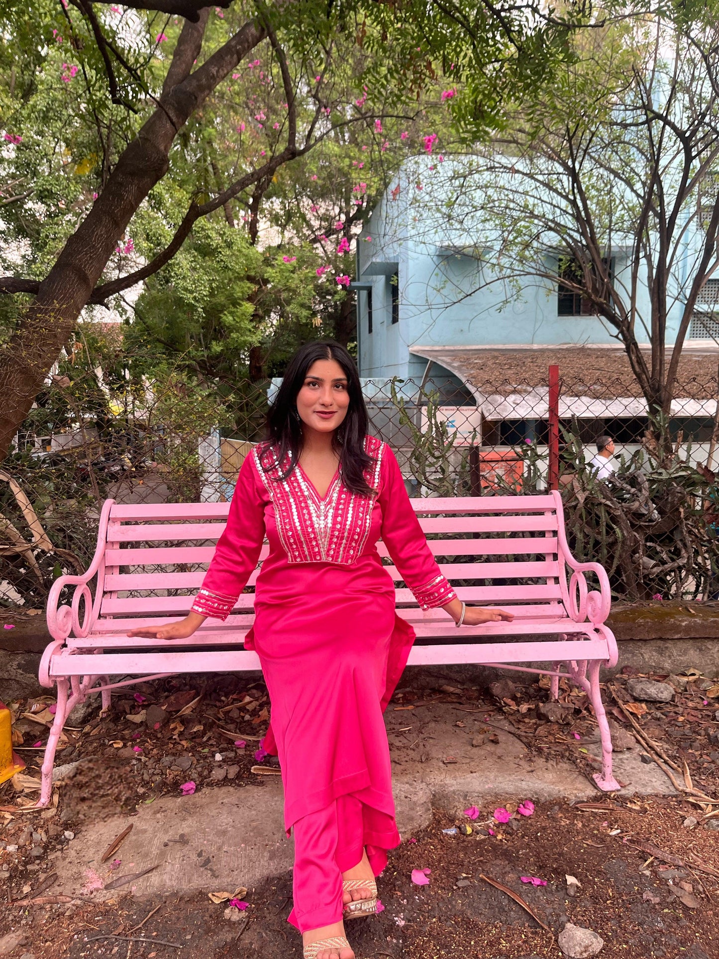 Pink Armani Silk Suit With Silver Hand-embroidery