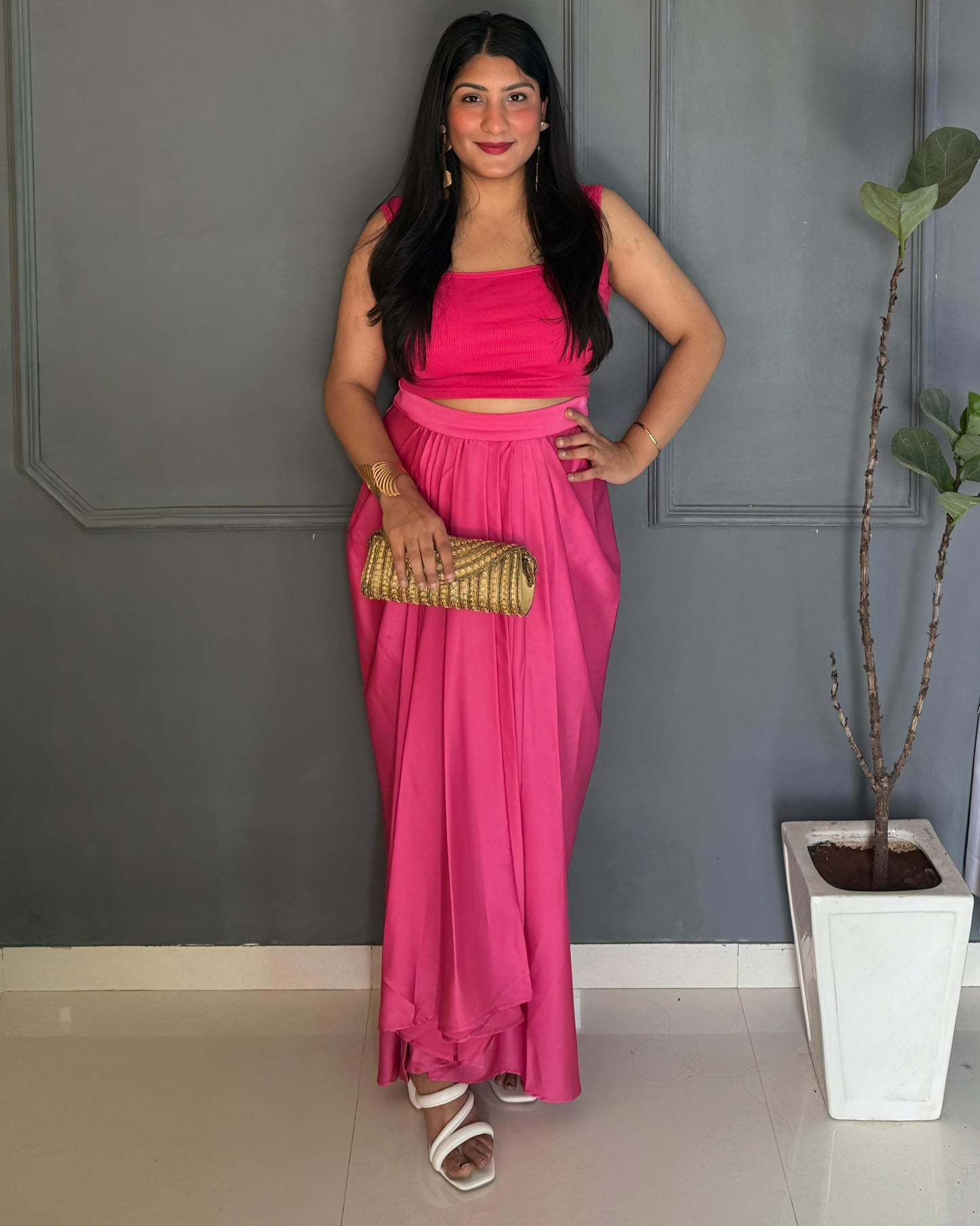 Pretty Pink Drape Dhoti Skirt