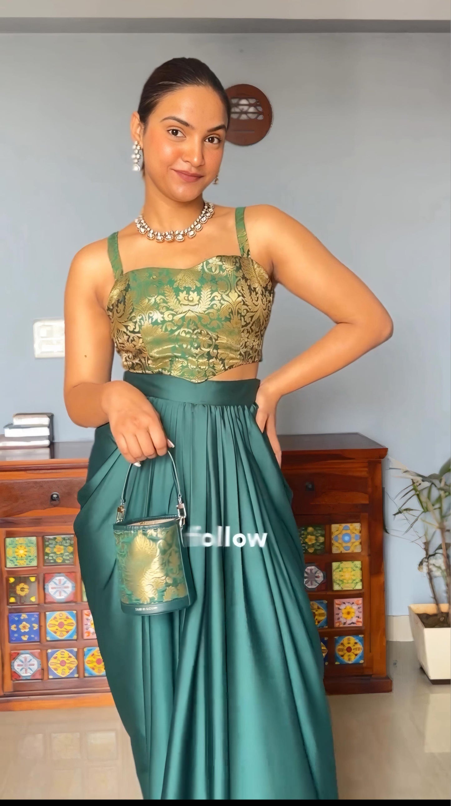 Royal Green Drape Dhoti Skirt