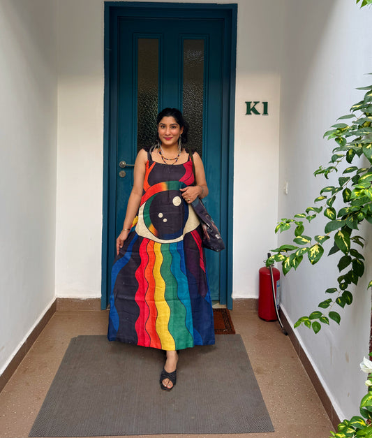 Third Eye Rainbow Heart Maxi Dress | Artistic Cotton Dress for Women