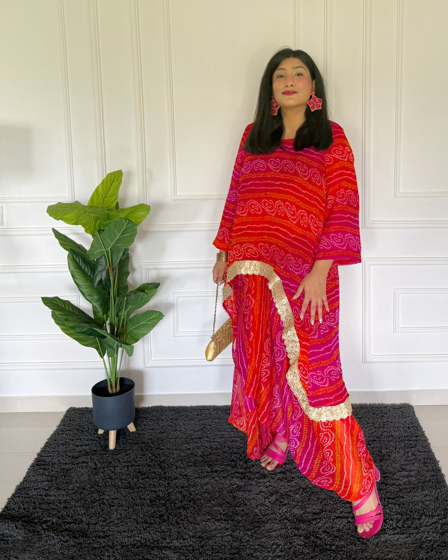 Bandhani Kaftan Set With Dhoti Drape Skirt – The Festive Bloom