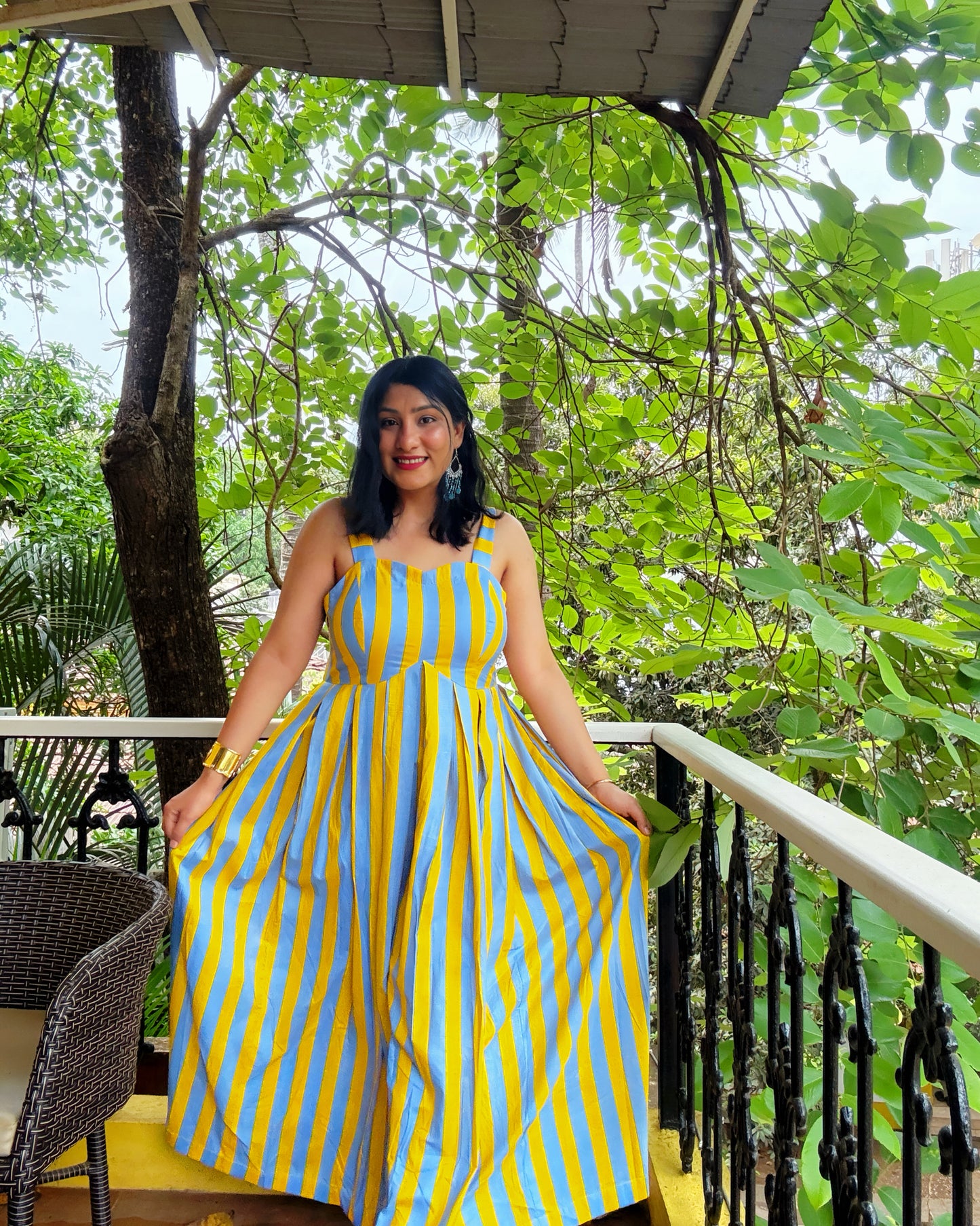 Sunshine Stripe Maxi Dress – Blue & Yellow Cotton Summer Dress