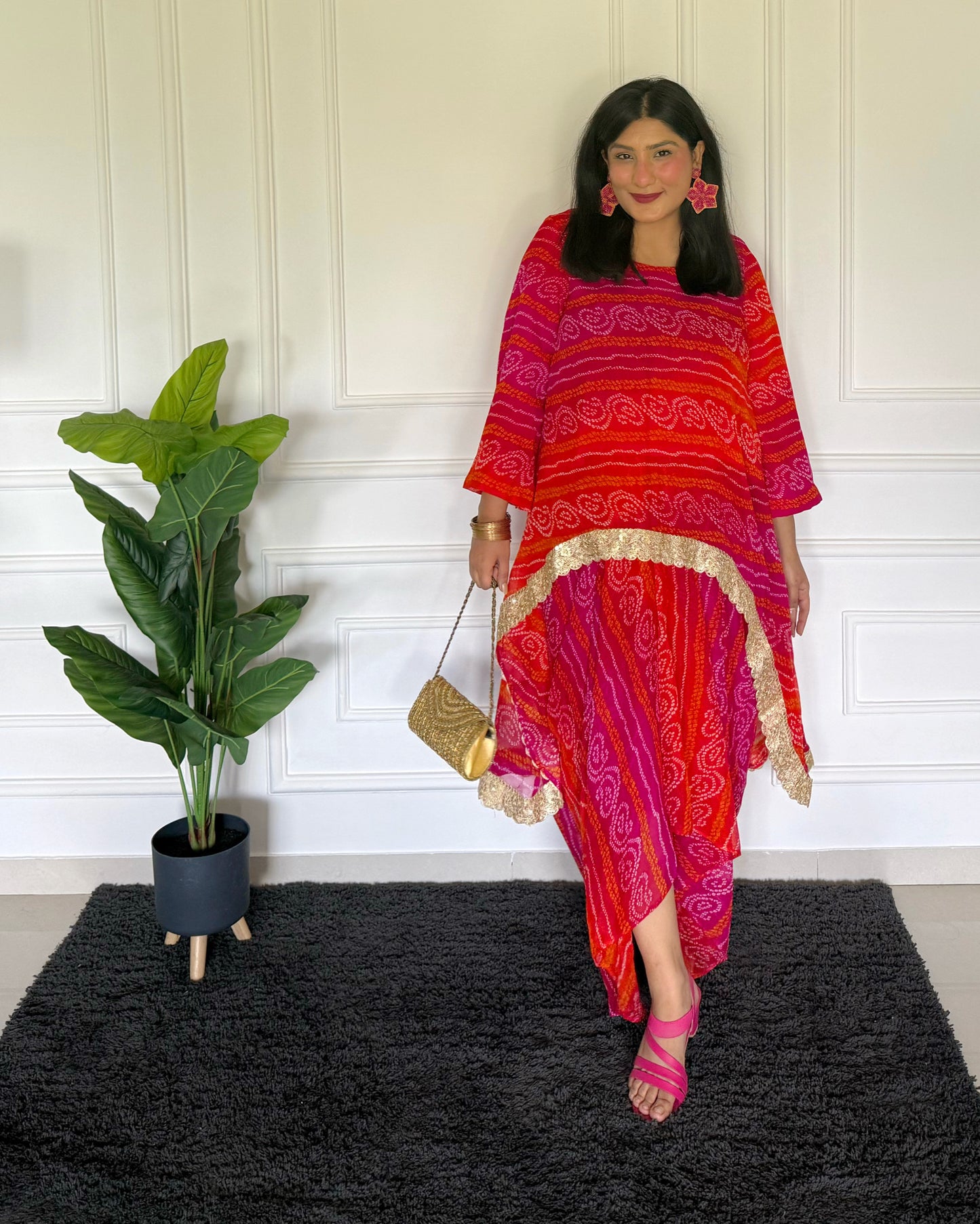 Bandhani Kaftan Set With Dhoti Drape Skirt – The Festive Bloom