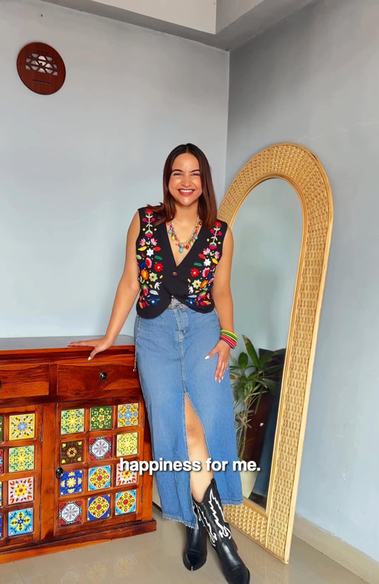 Beautiful Hand Embroidered Floral Waist Coat