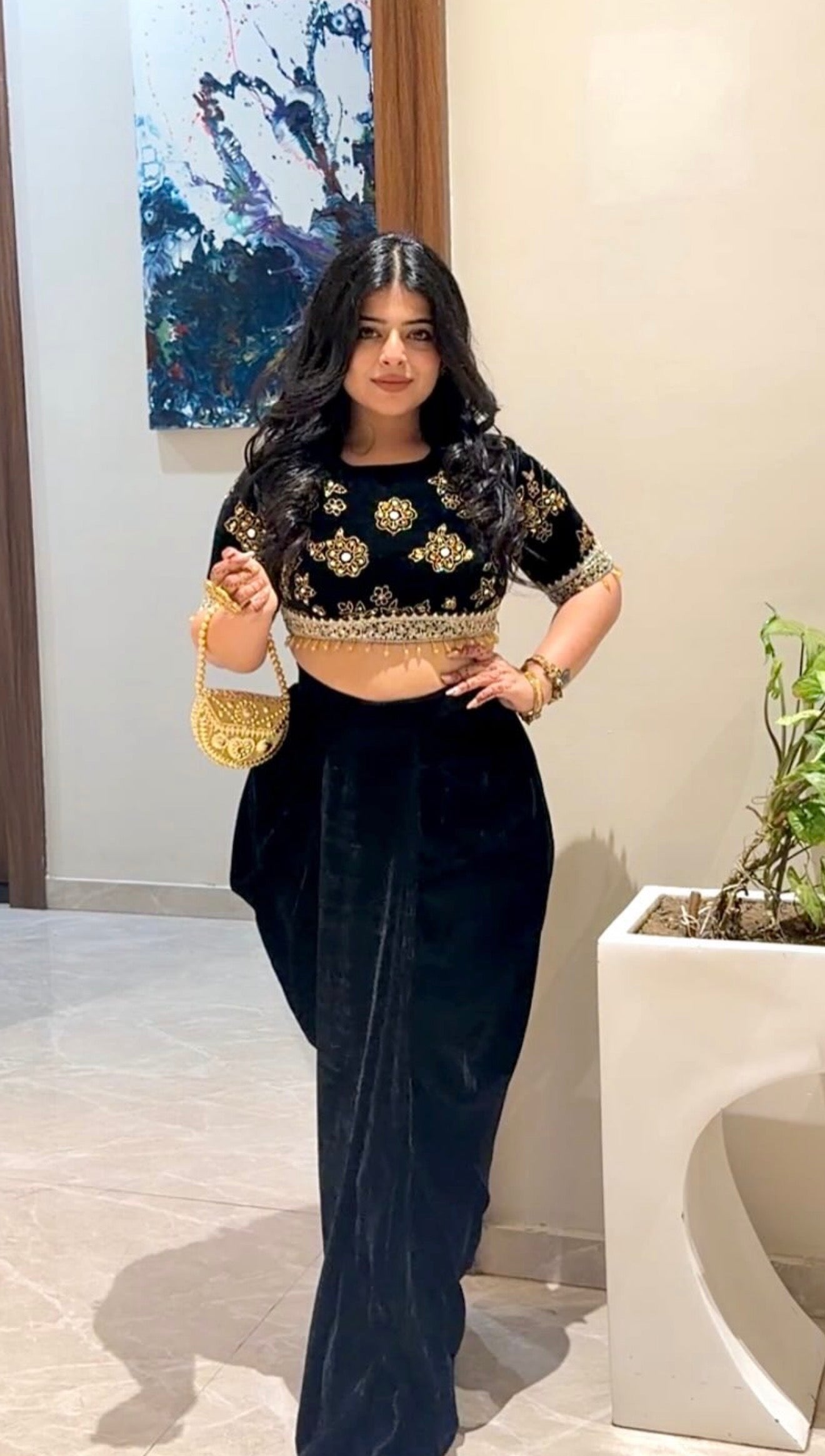 Regal Grace Velvet Cape With Drape Dhoti