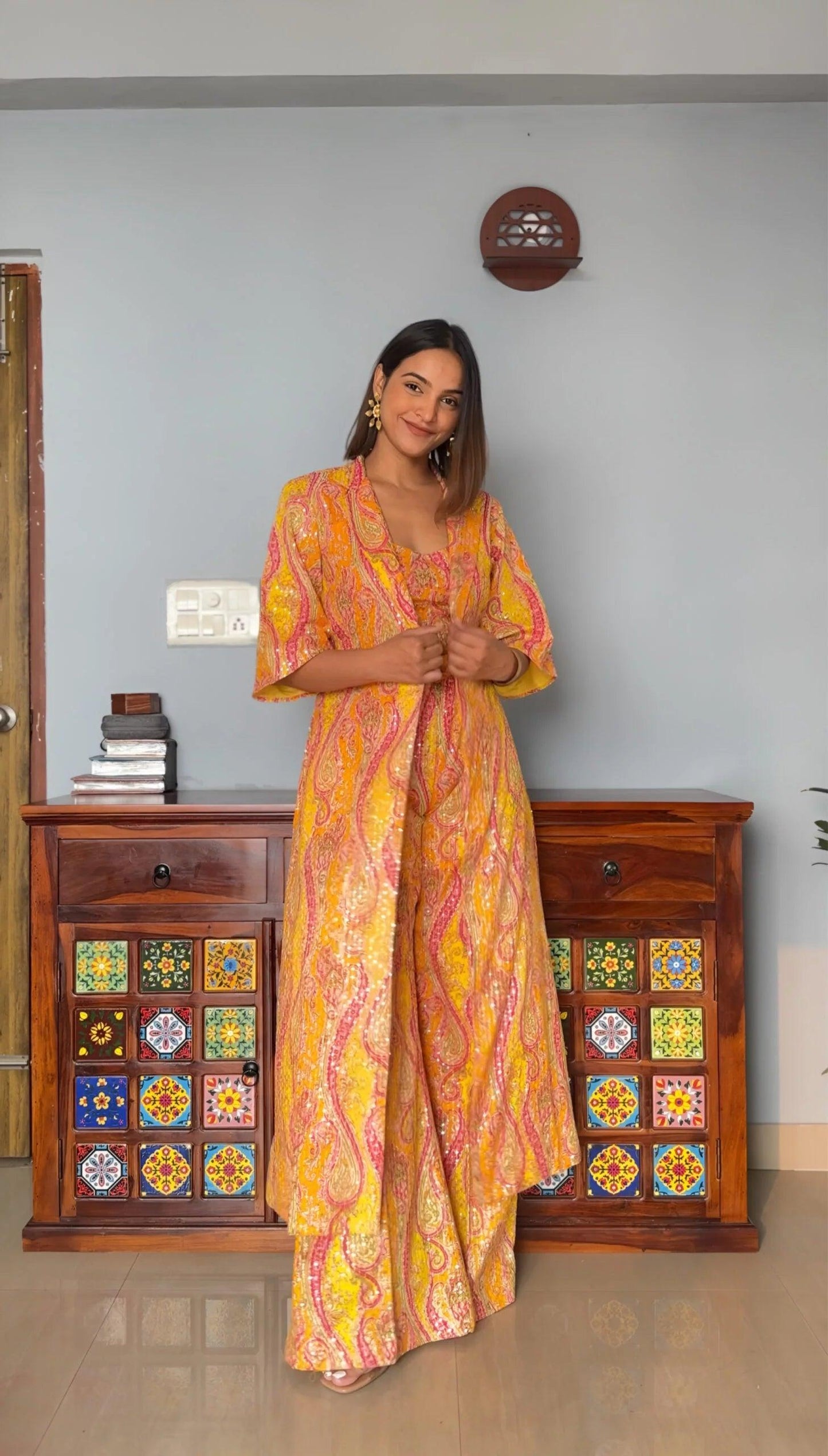 Haldi Co-ord Set With Long Jacket