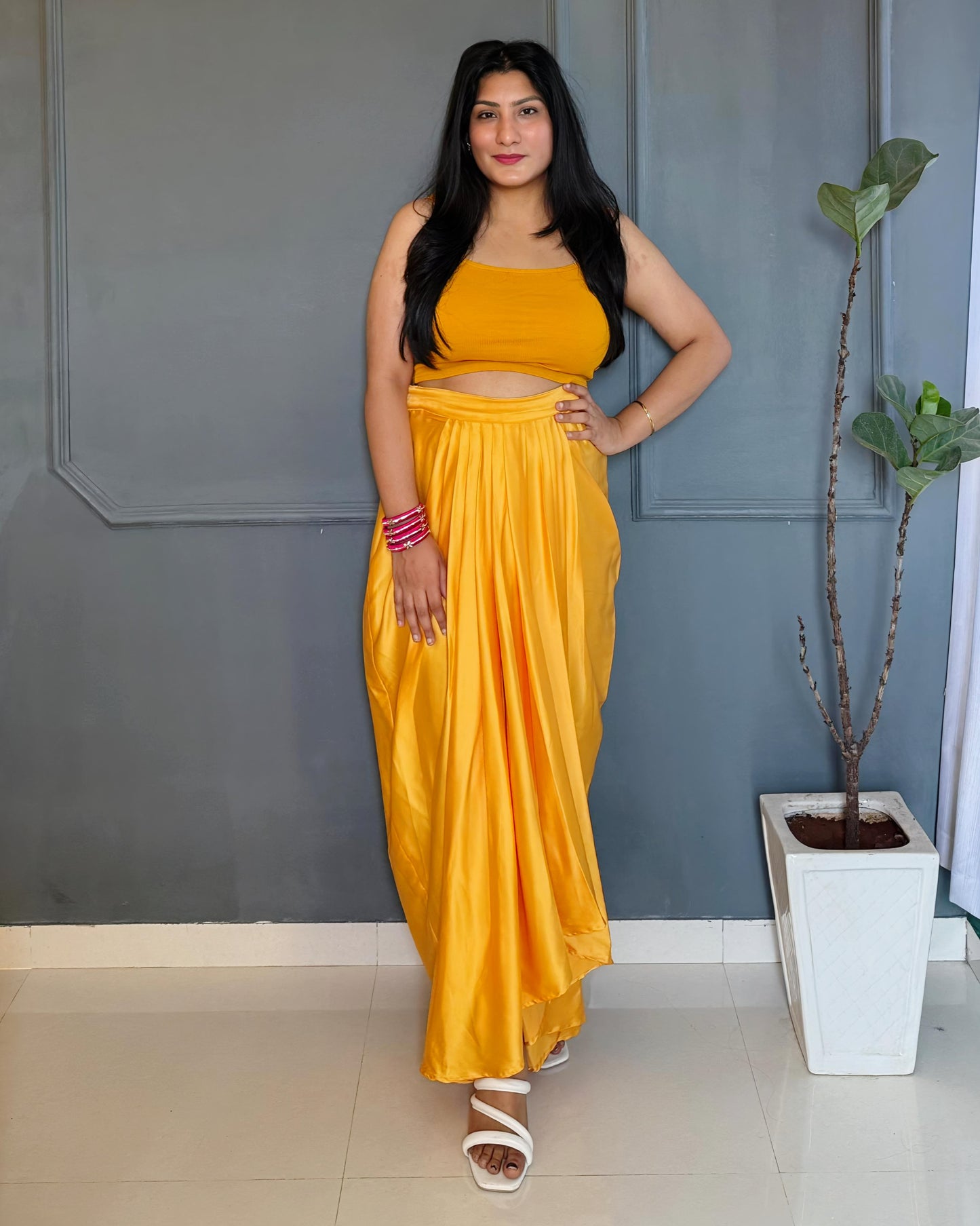 Yellow Drape Dhoti Skirt