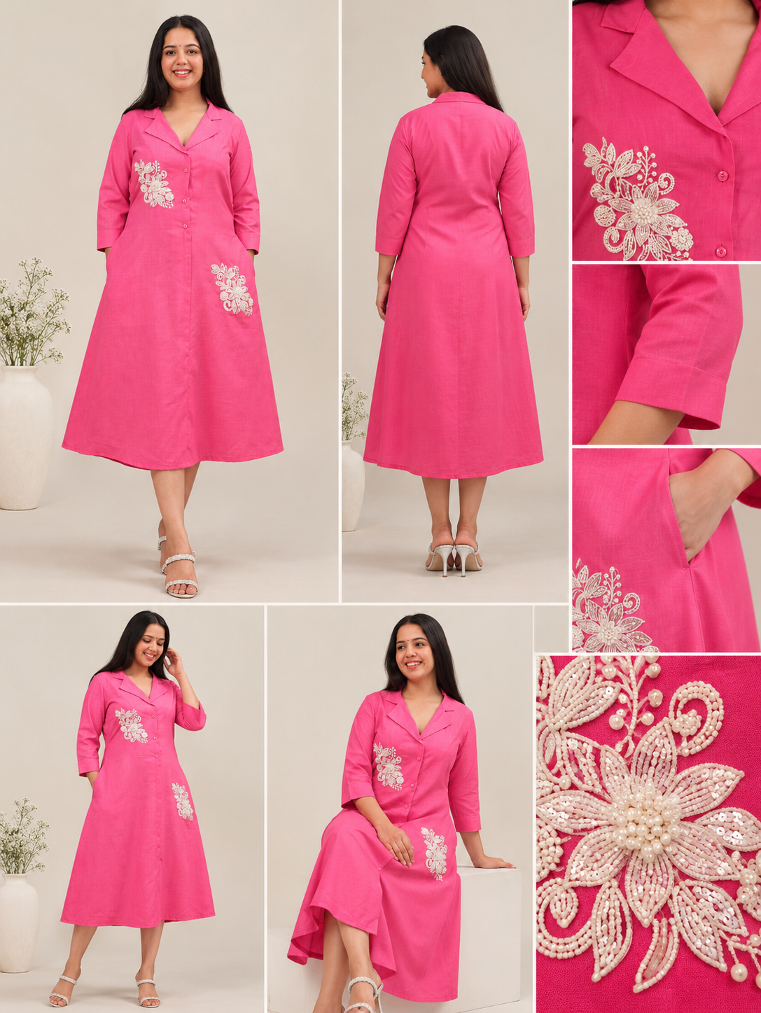 The Pankhuri Dress – Light Pink Embroidered A-Line Dress