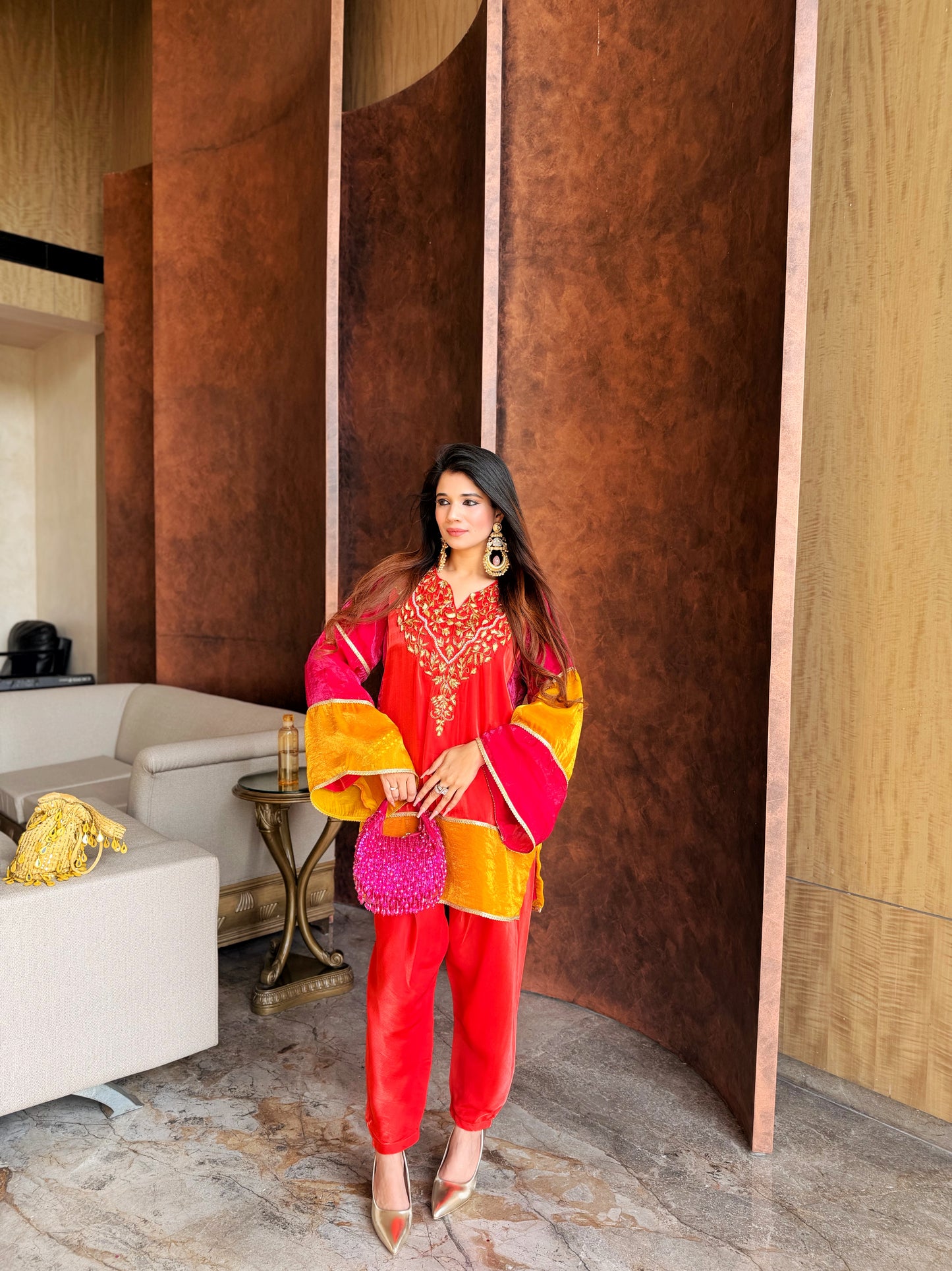 The Surya Set - Organza Kurta Set with Zari Embroidery & Statement Sleeves