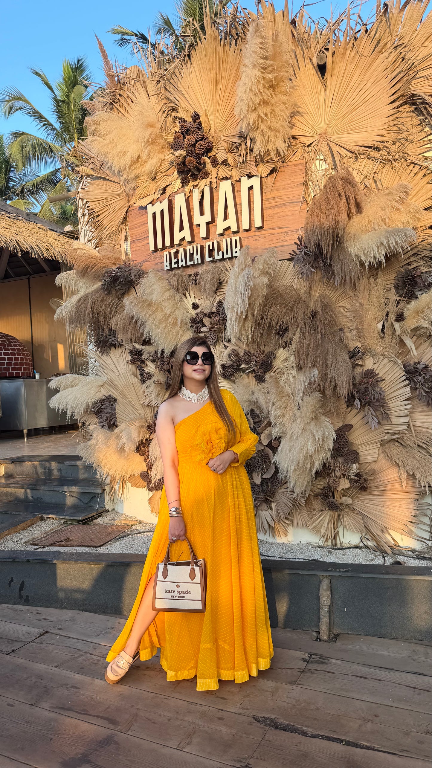 Sun-Kissed Leheriya One-Shoulder Maxi Dress