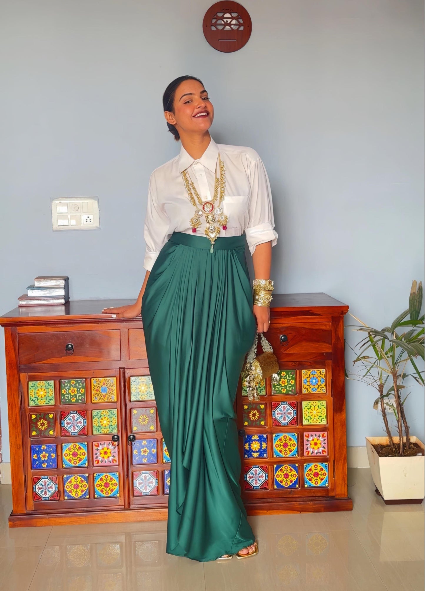 Royal Green Drape Dhoti Skirt