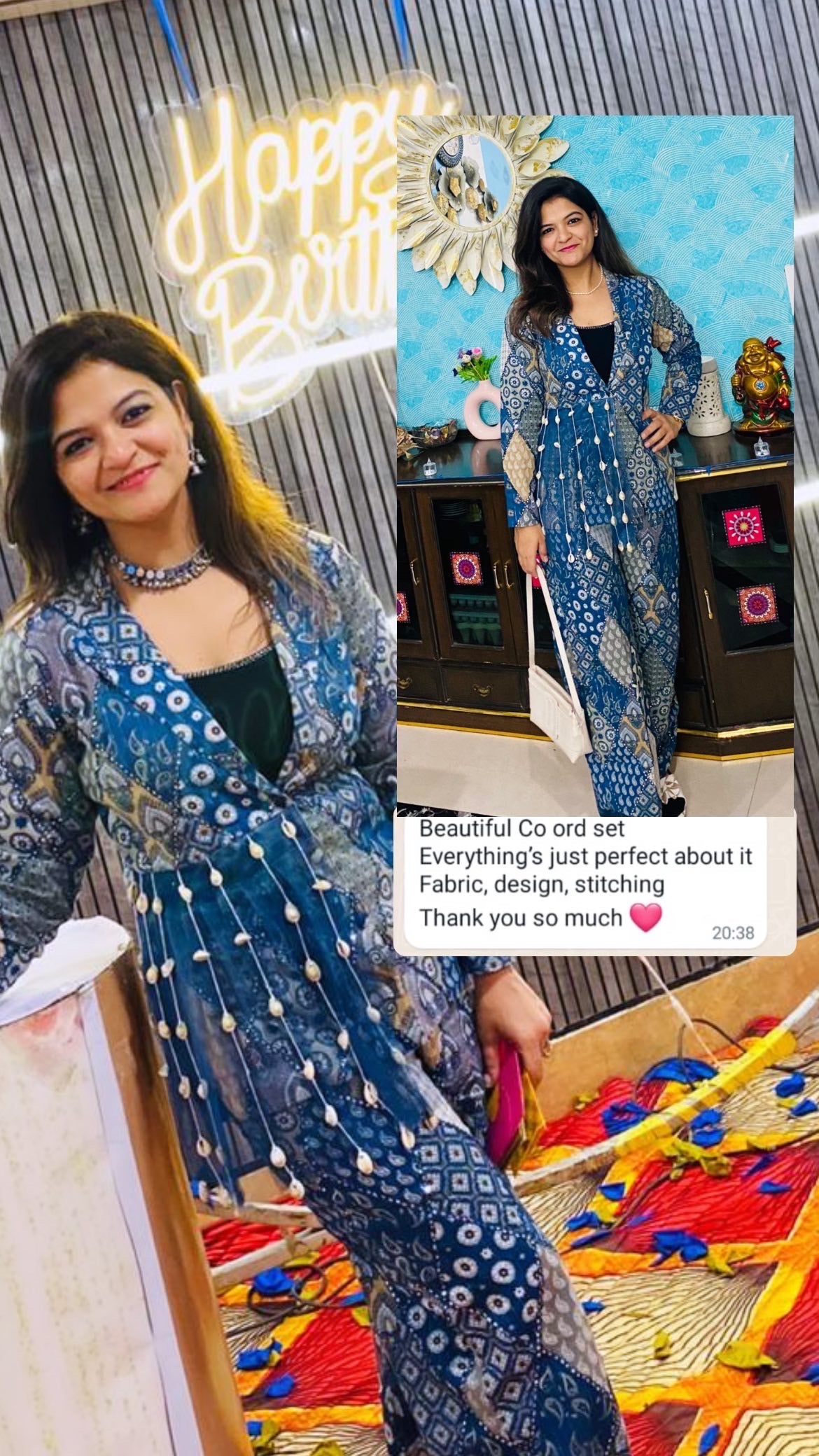 Enchanting Blue Mirror-Work Patchwork Co-Ord Set