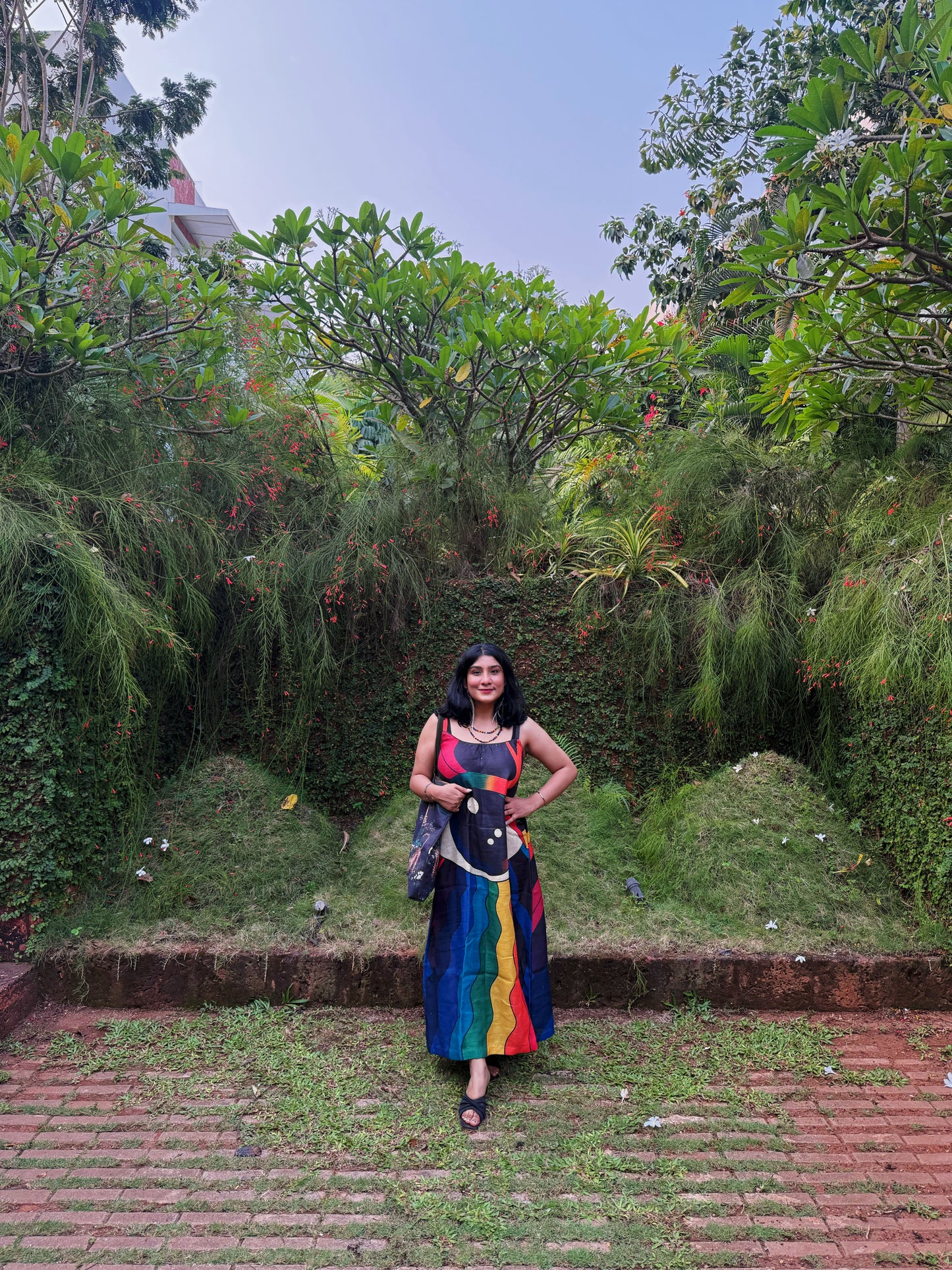 Third Eye Rainbow Heart Maxi Dress | Artistic Cotton Dress for Women