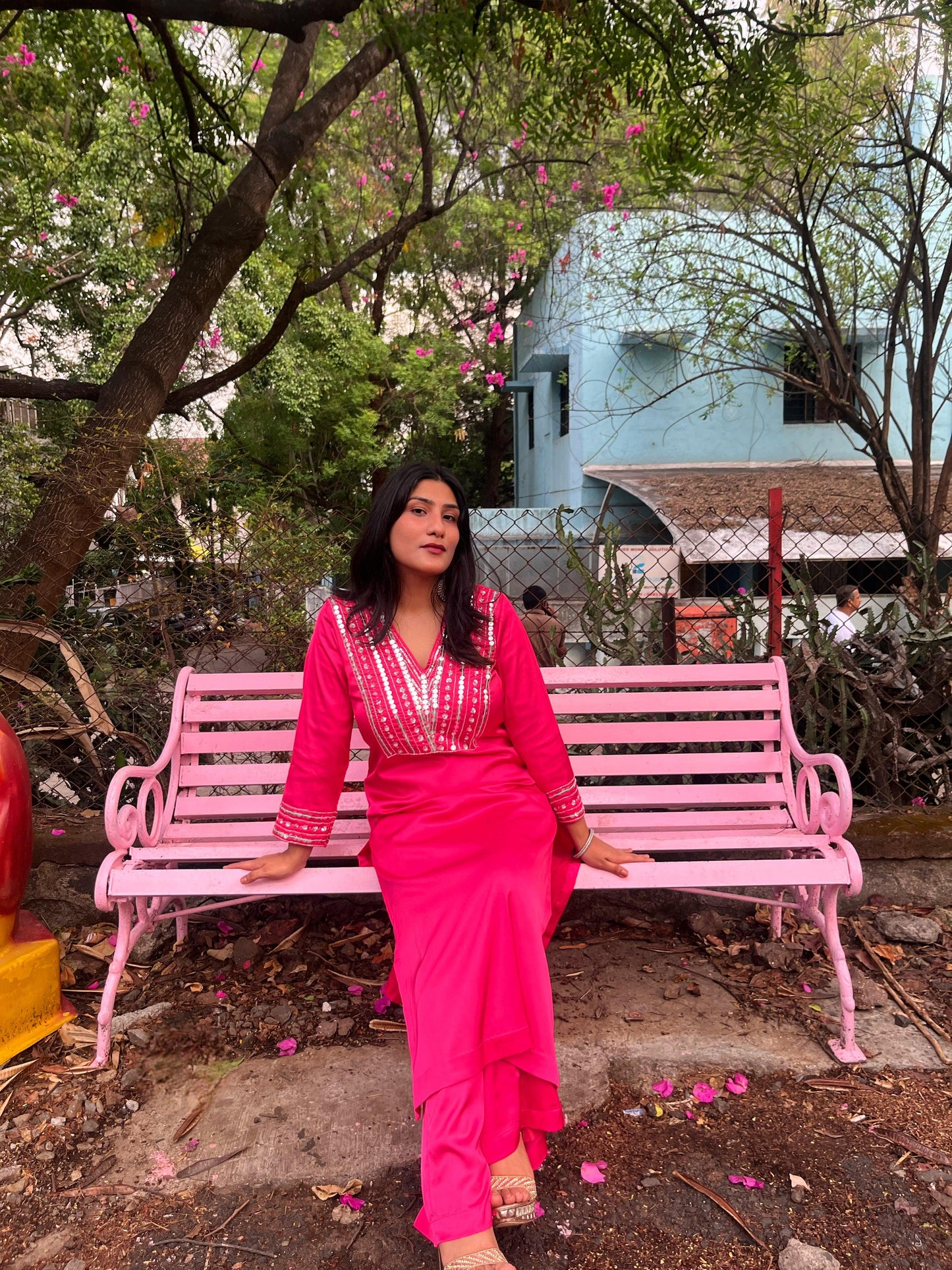 Pink Armani Silk Suit With Silver Hand-embroidery