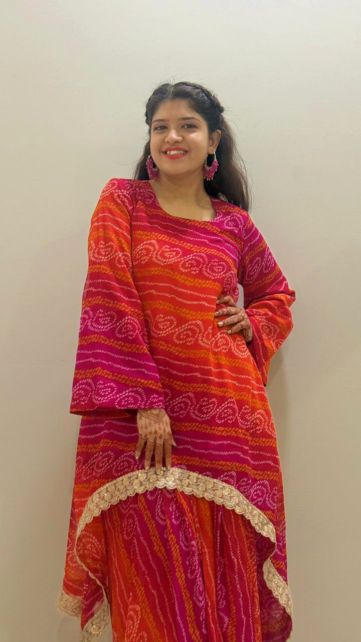 Bandhani Kaftan Set With Dhoti Drape Skirt – The Festive Bloom