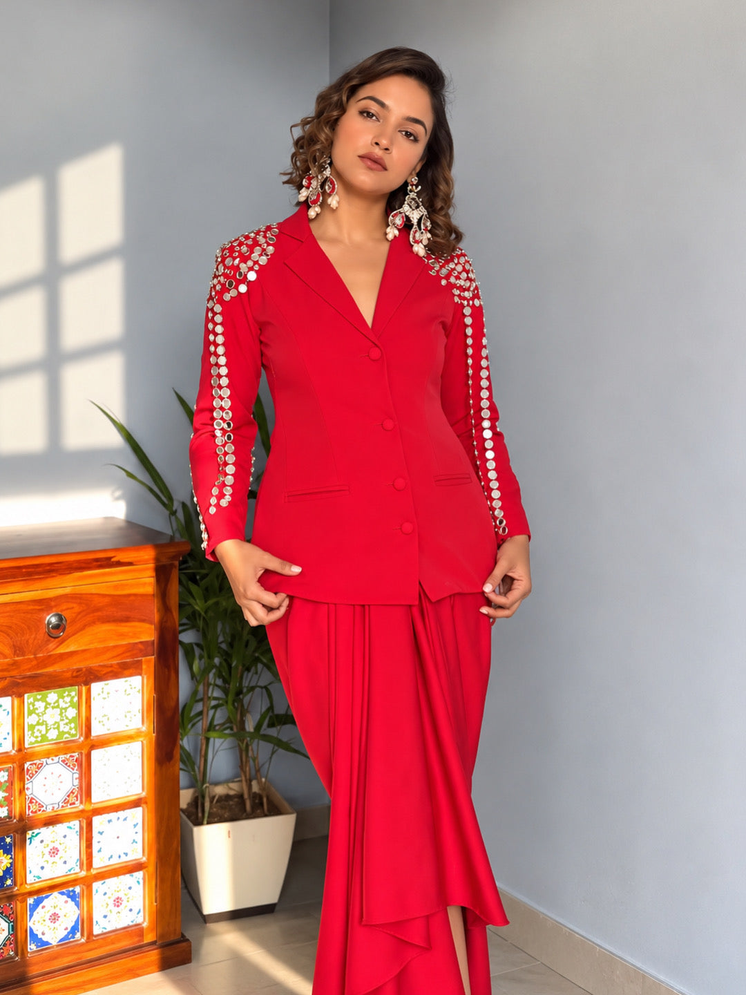 2 Piece Co-ord Set with Mirror Work With PANTS/SKIRT