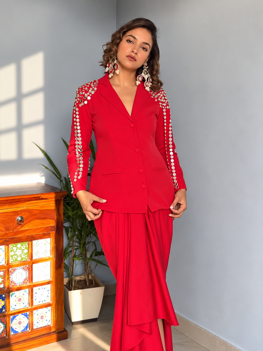2 Piece Co-ord Set with Mirror Work With PANTS/SKIRT