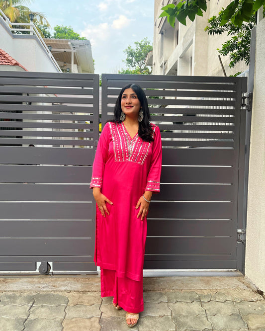 Pink Armani Silk Suit With Silver Hand-embroidery