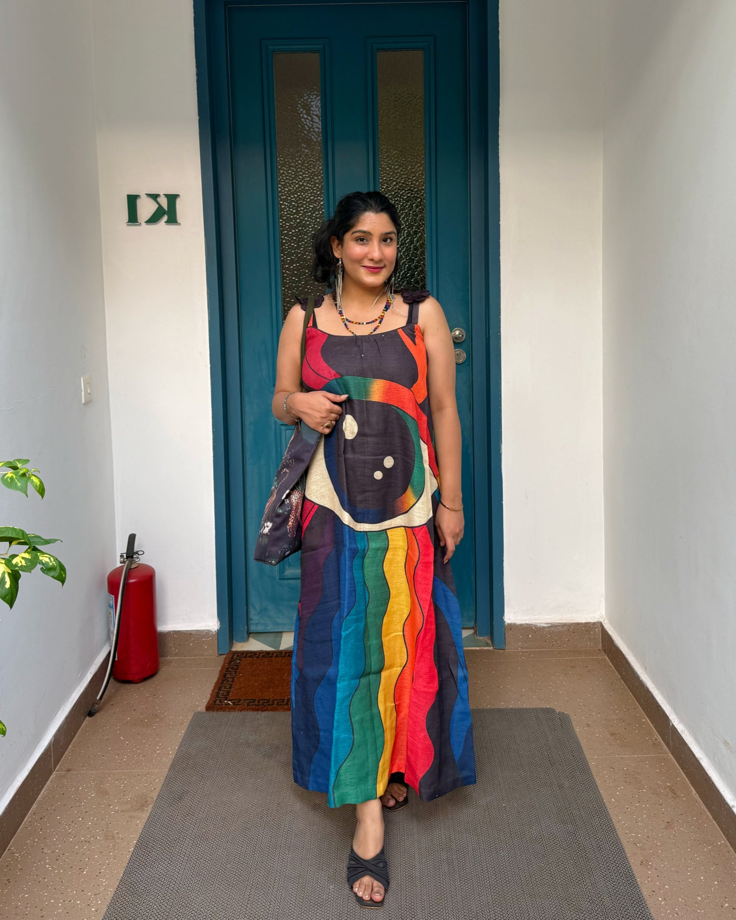 Third Eye Rainbow Heart Maxi Dress | Artistic Cotton Dress for Women