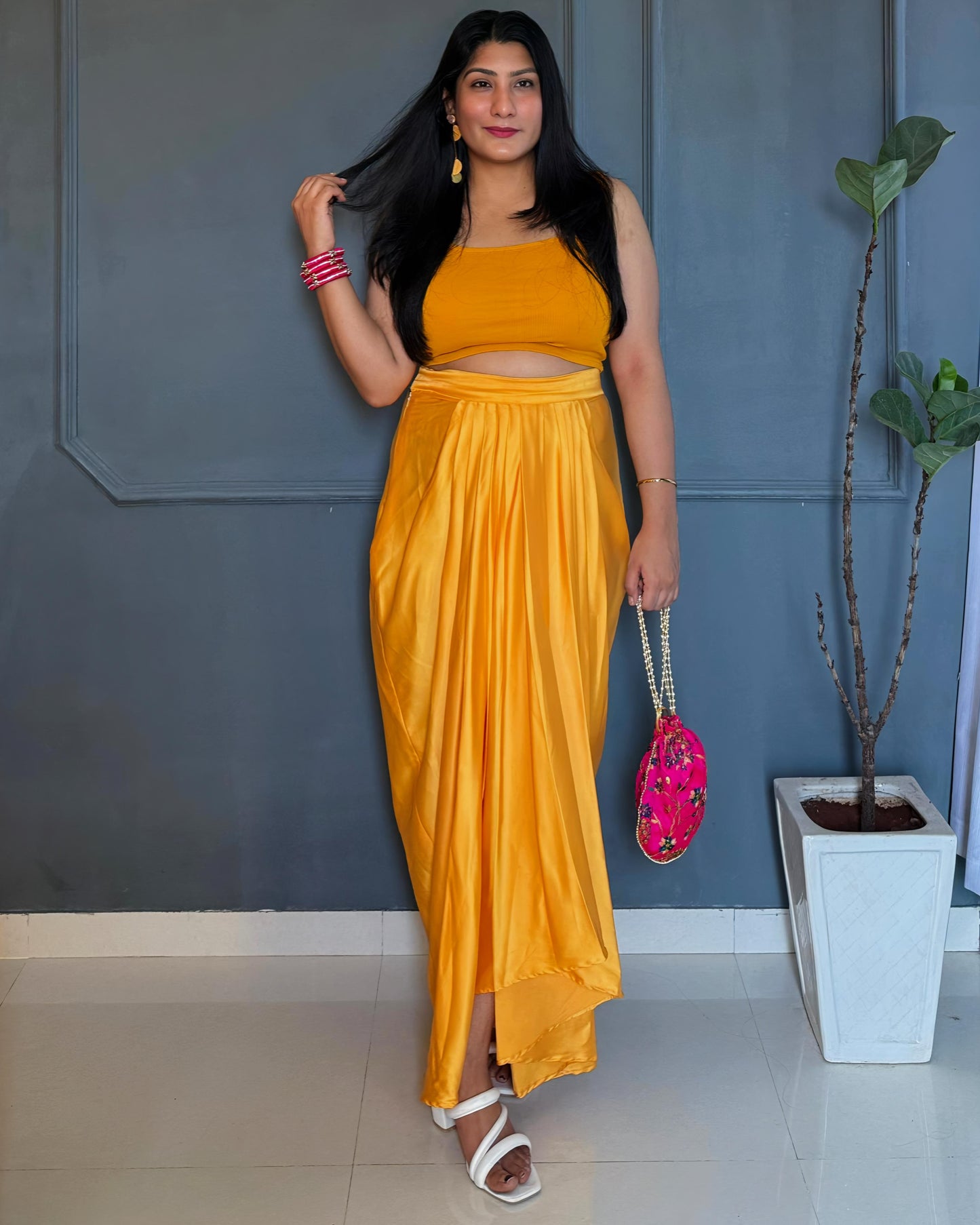 Yellow Drape Dhoti Skirt